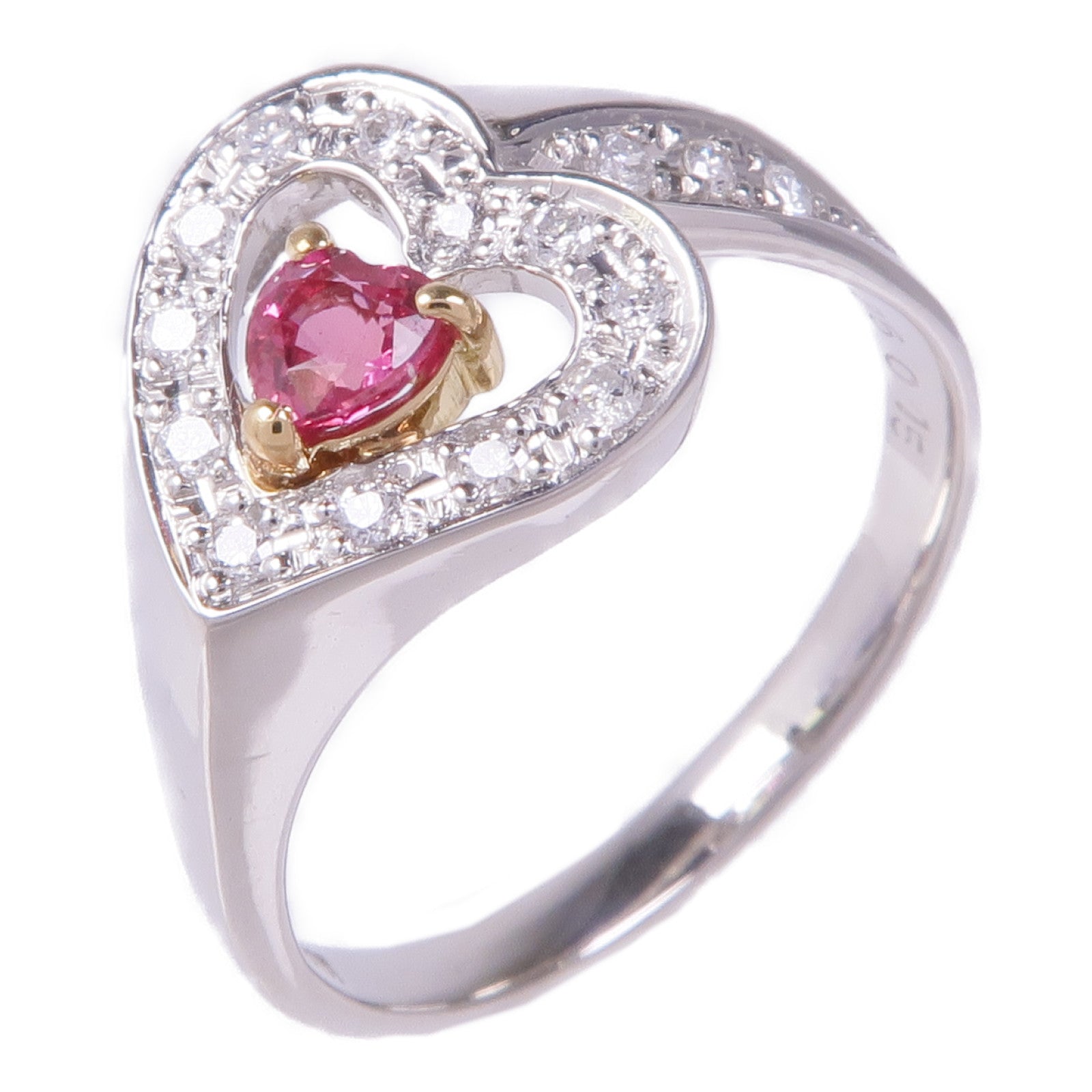 JEWELRY 【激減優惠】PT900鉑金/18K黃金Ruby Diamond Ring紅寶石/鑽石戒指US#6.75