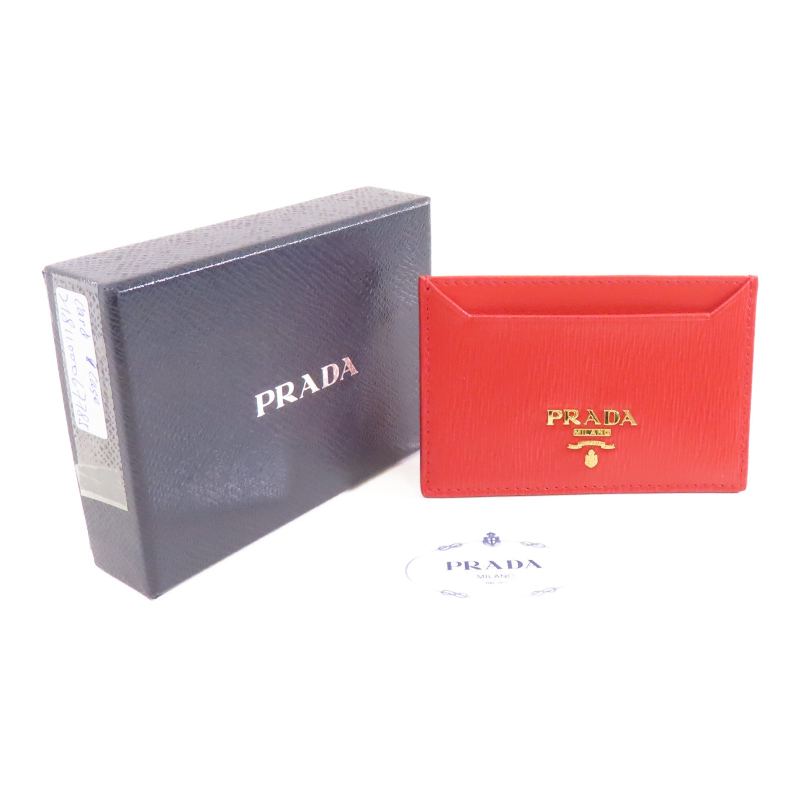 PRADA 牛皮皮革Card Case金扣卡片套紅色