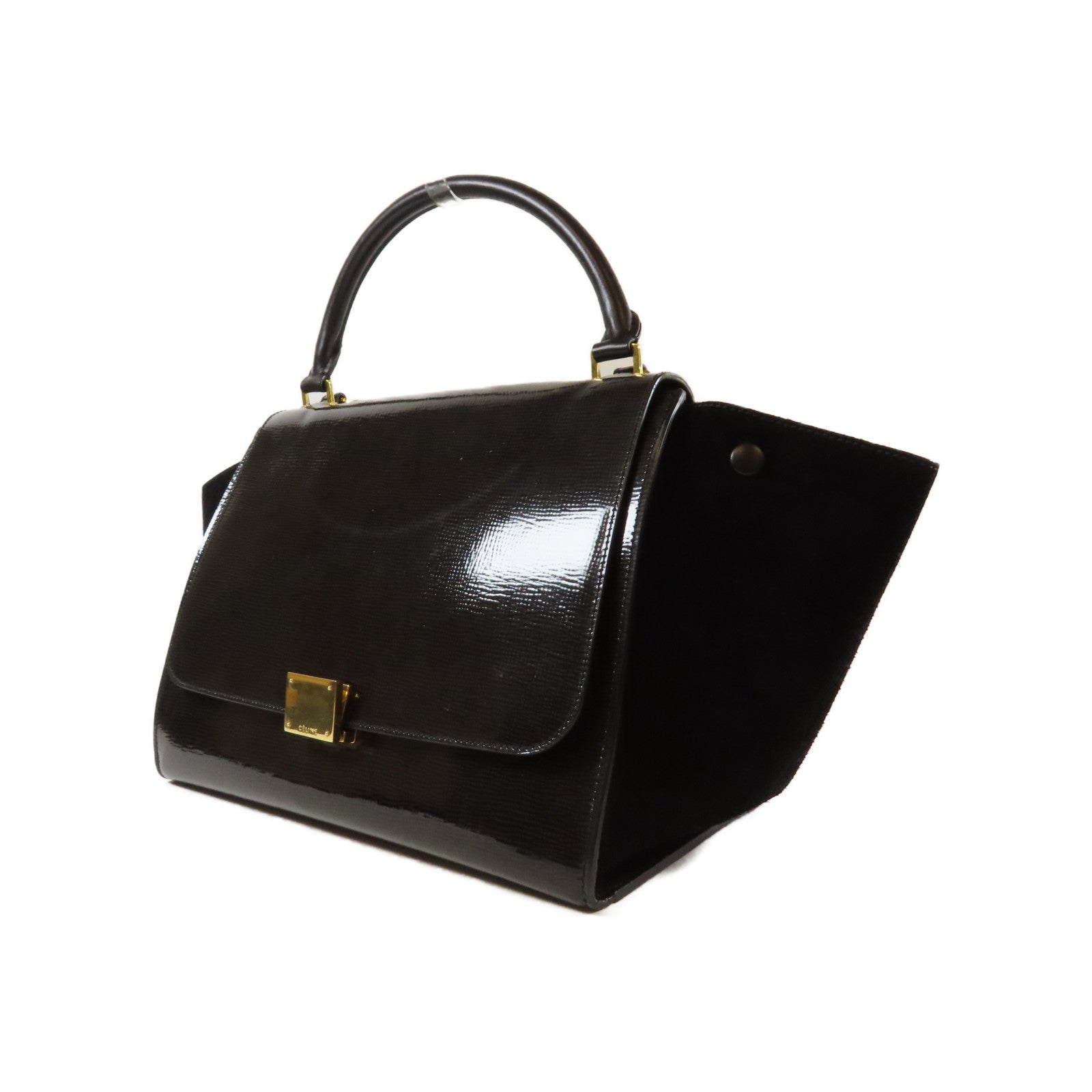 CELINE 【激減優惠】漆皮皮革Trapeze金扣手挽肩背兩用袋黑色