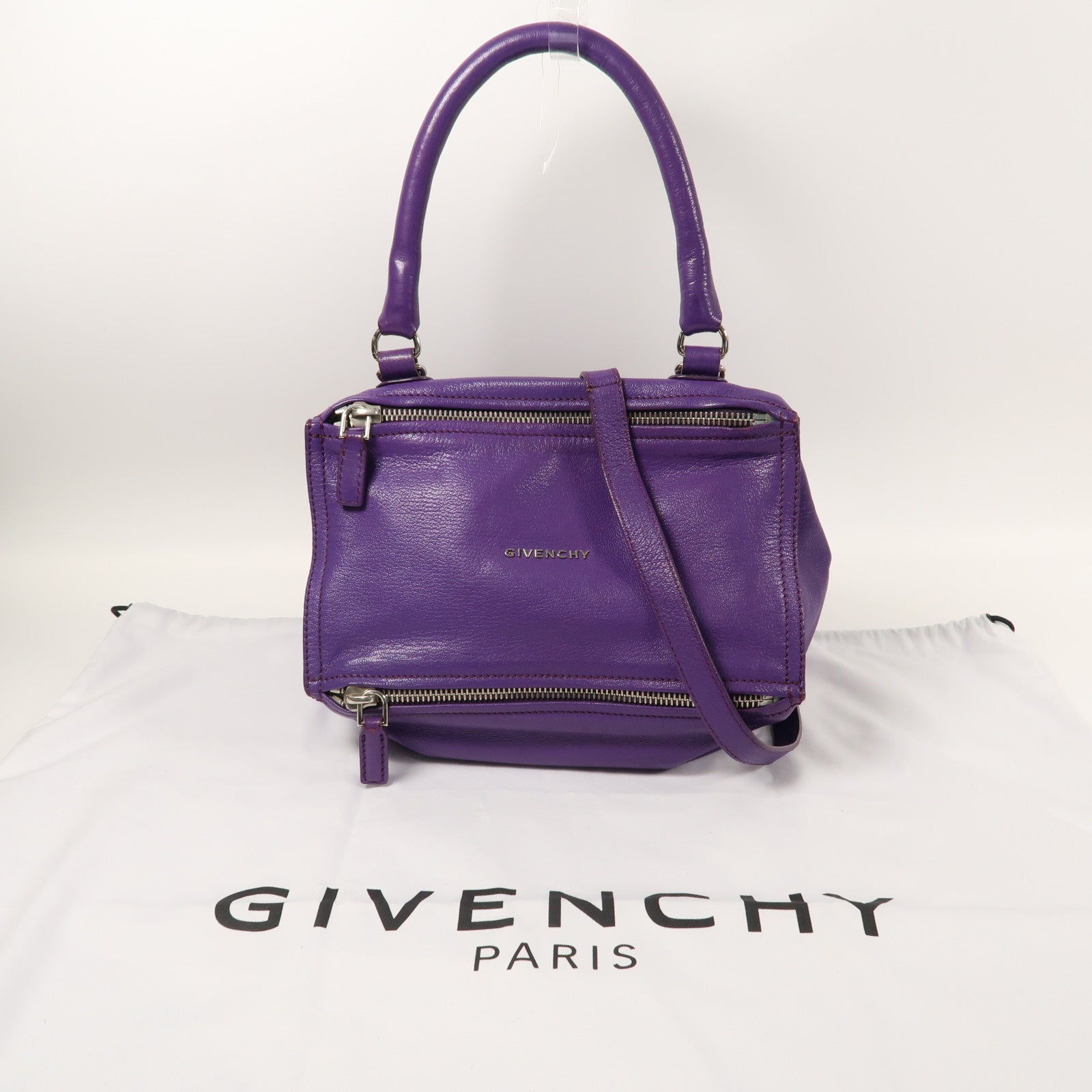 GIVENCHY 【清倉大減價】皮革Pandora銀扣手挽肩背兩用袋紫色