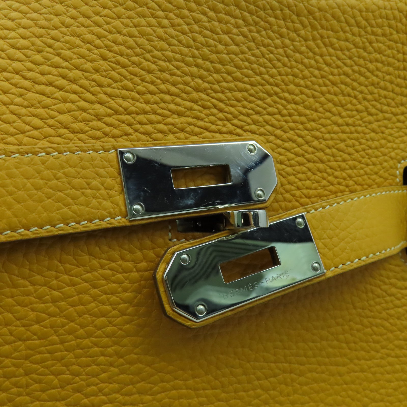HERMES 【清倉大減價】Clemence皮革Jypsiere 34銀扣肩背袋Jaune d'Or黃色