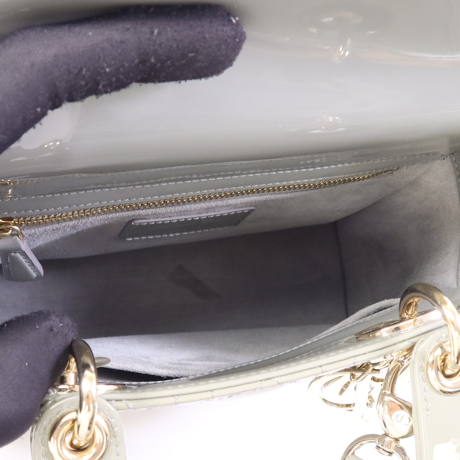 Dior 漆皮皮革Lady Dior Small金扣手挽肩背兩用袋