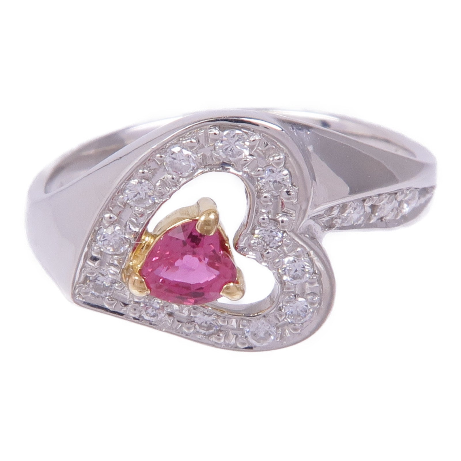 JEWELRY 【激減優惠】PT900鉑金/18K黃金Ruby Diamond Ring紅寶石/鑽石戒指US#6.75