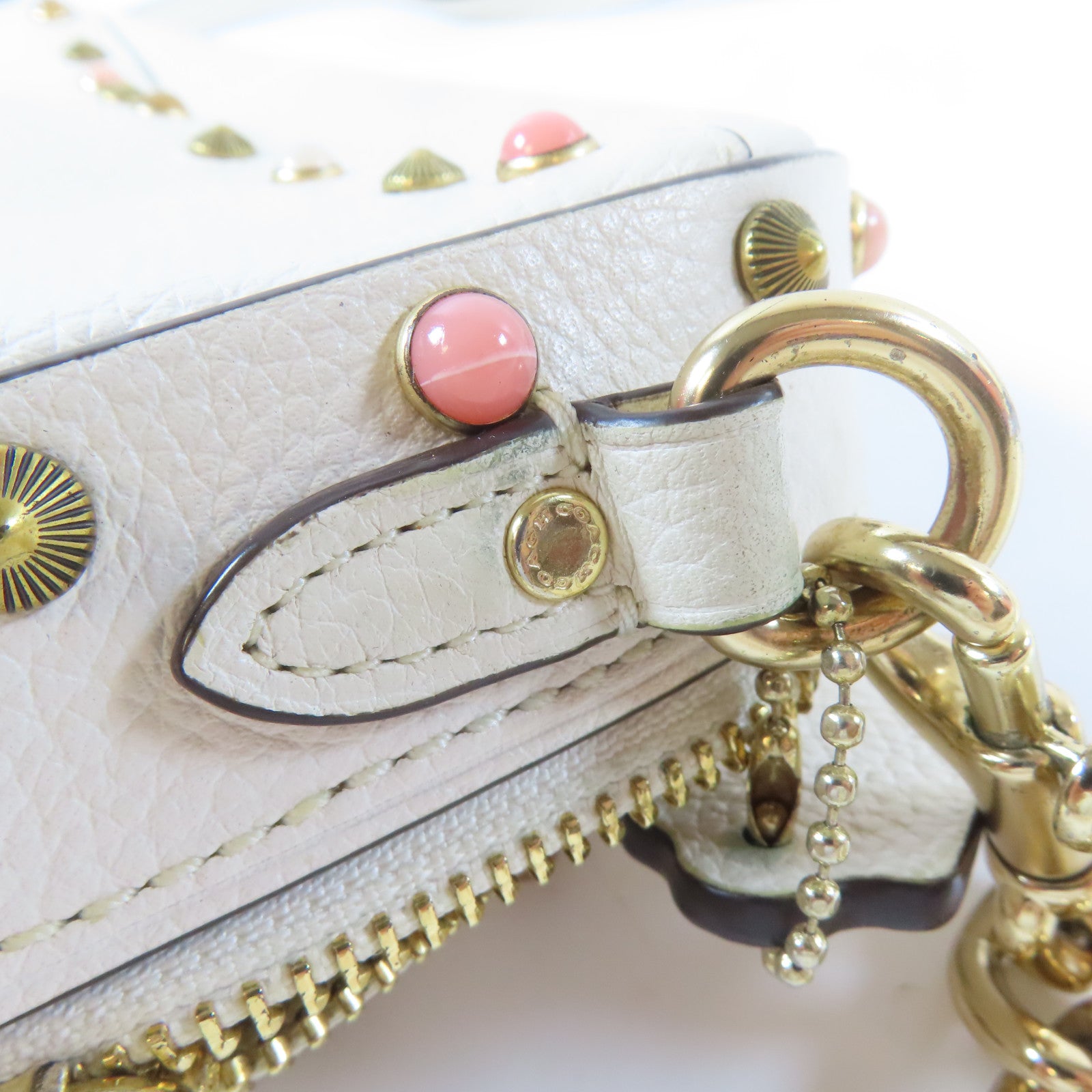 COACH 牛皮皮革Shoulder Bag金扣肩背袋米色