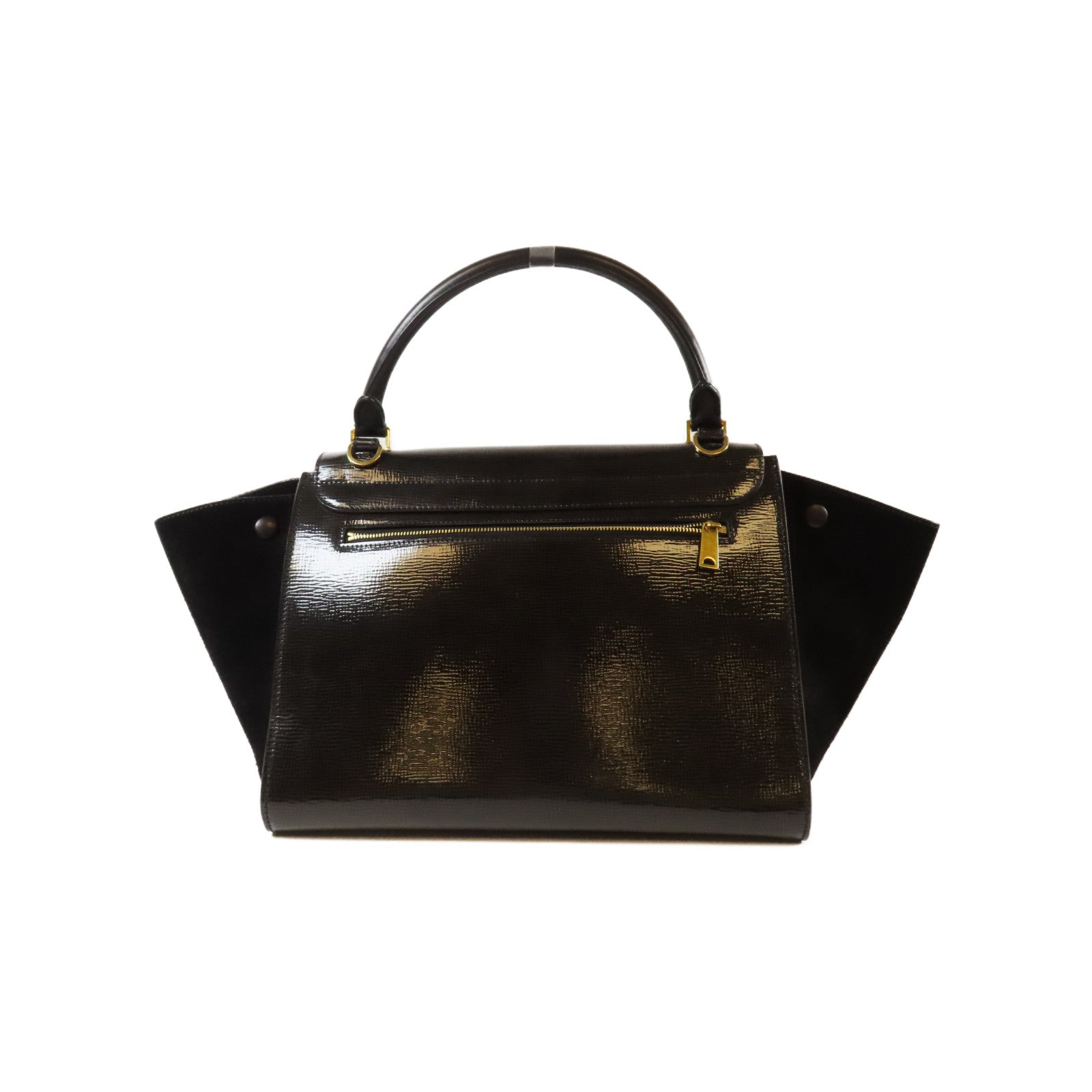 CELINE 【激減優惠】漆皮皮革Trapeze金扣手挽肩背兩用袋黑色