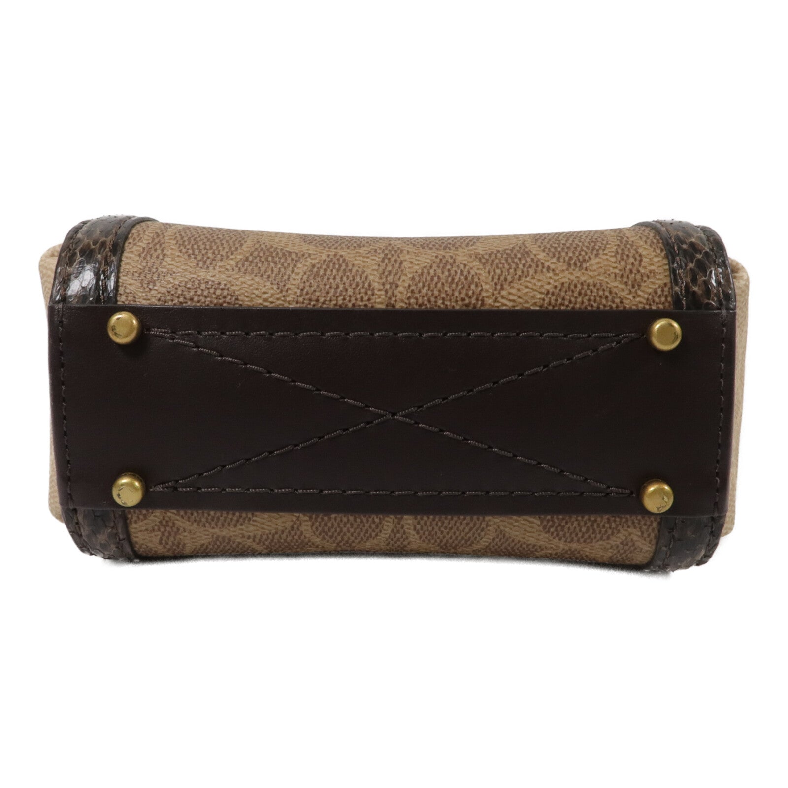 COACH 塗層帆布/蛇皮皮革Troupe Tote 16手挽肩背兩用袋