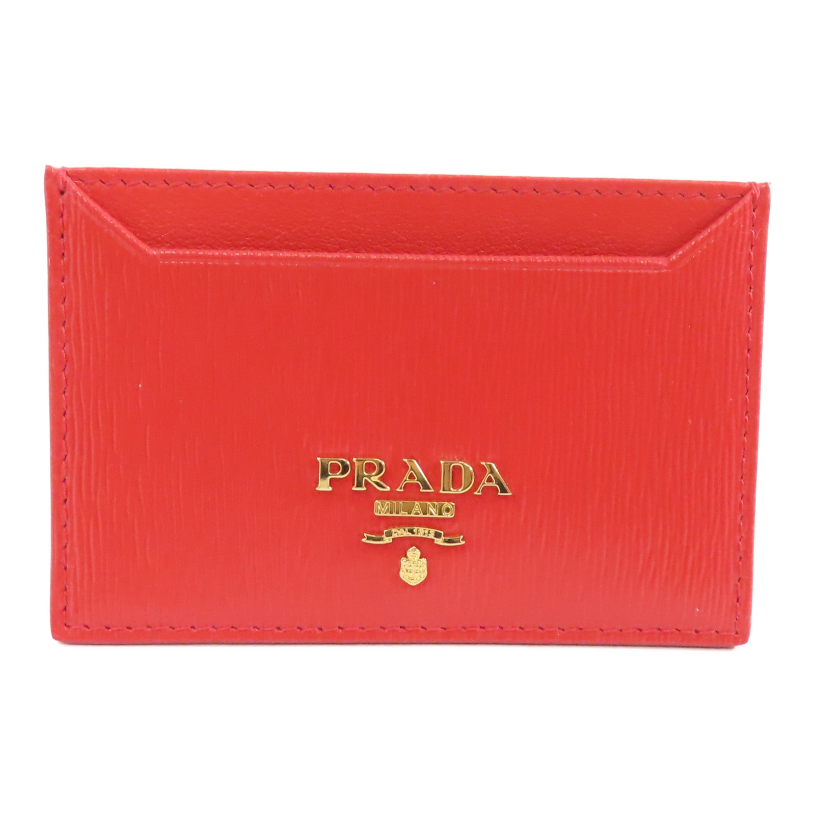PRADA 牛皮皮革Card Case金扣卡片套紅色