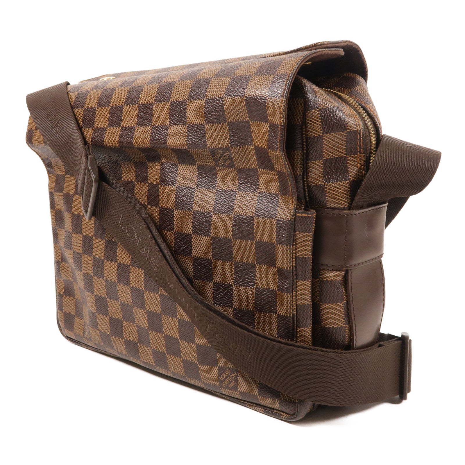 LOUIS VUITTON Damier Naviglio金扣肩背袋棕色