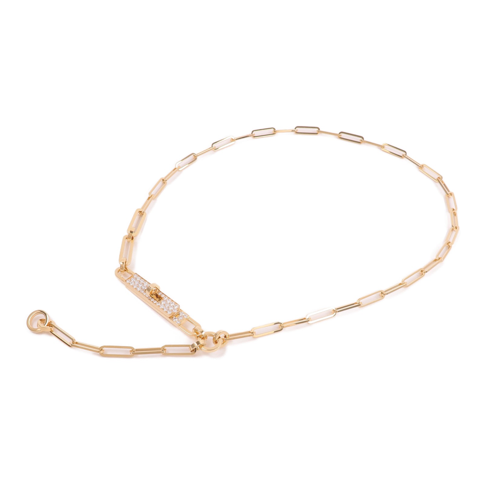 HERMES 18K玫瑰金Kelly Chaine Necklace鑽石項鍊