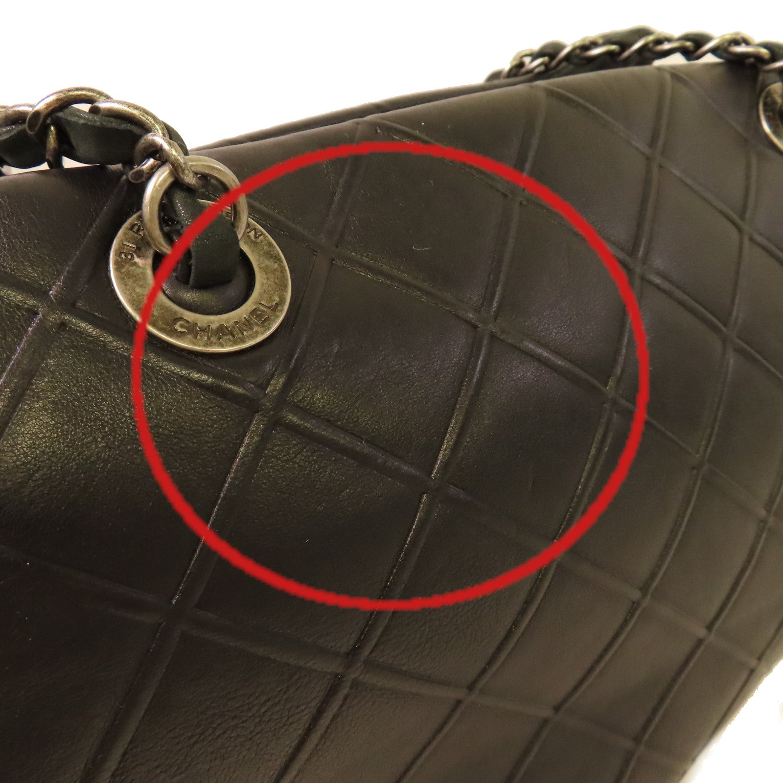 CHANEL 菱格牛皮皮革Chain Shoulder Bag銀扣鏈帶肩背袋黑色