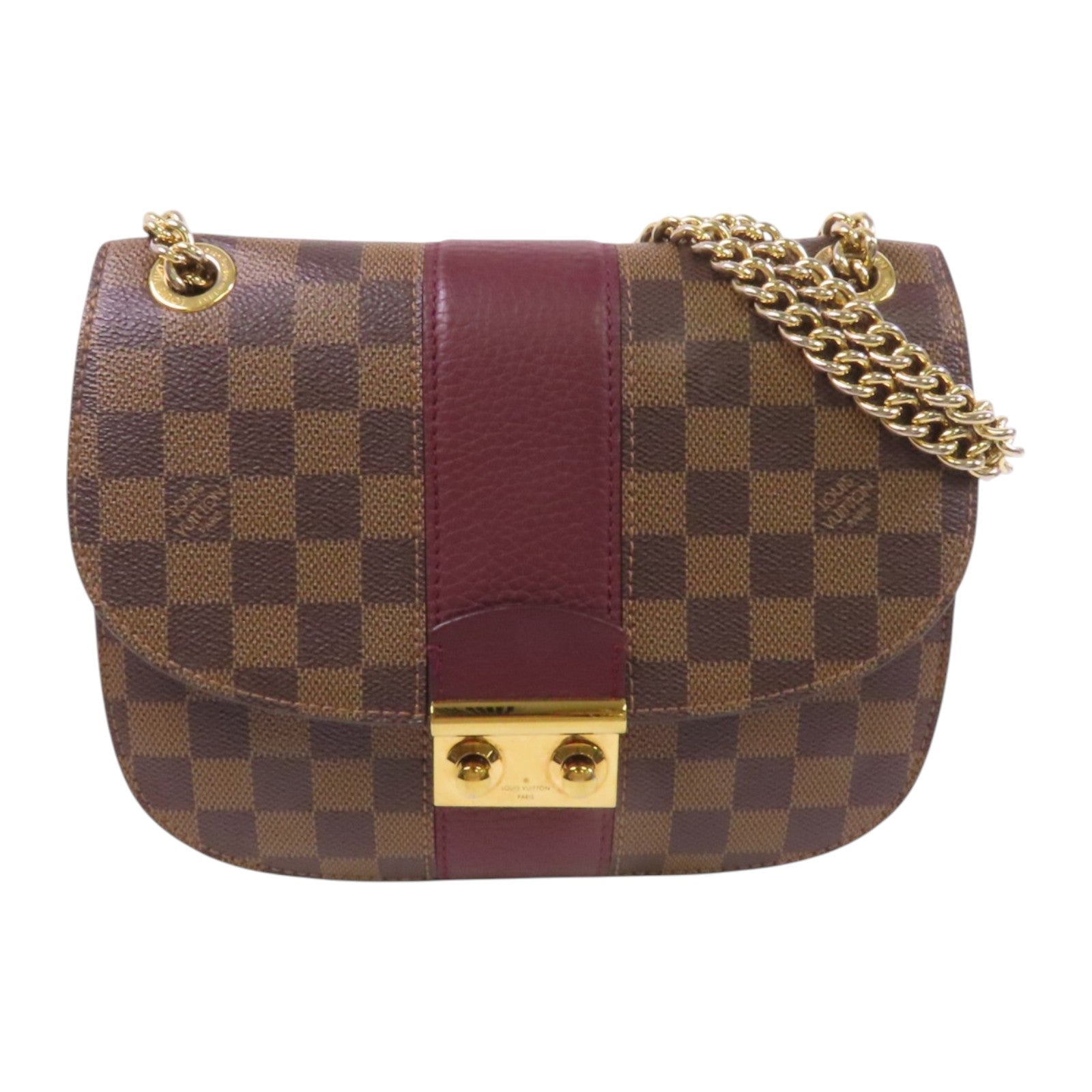 LOUIS VUITTON Damier Ebene Wight金扣鏈帶肩背袋