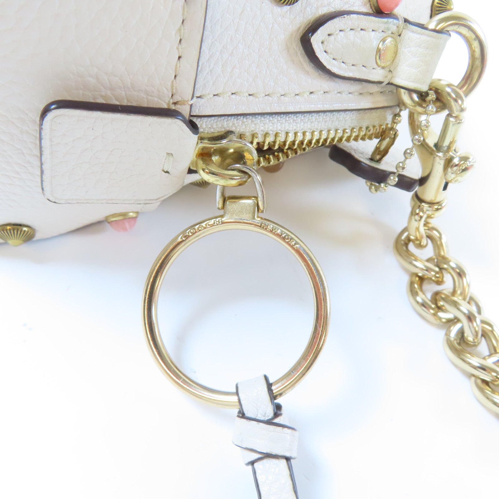 COACH 牛皮皮革Shoulder Bag金扣肩背袋米色