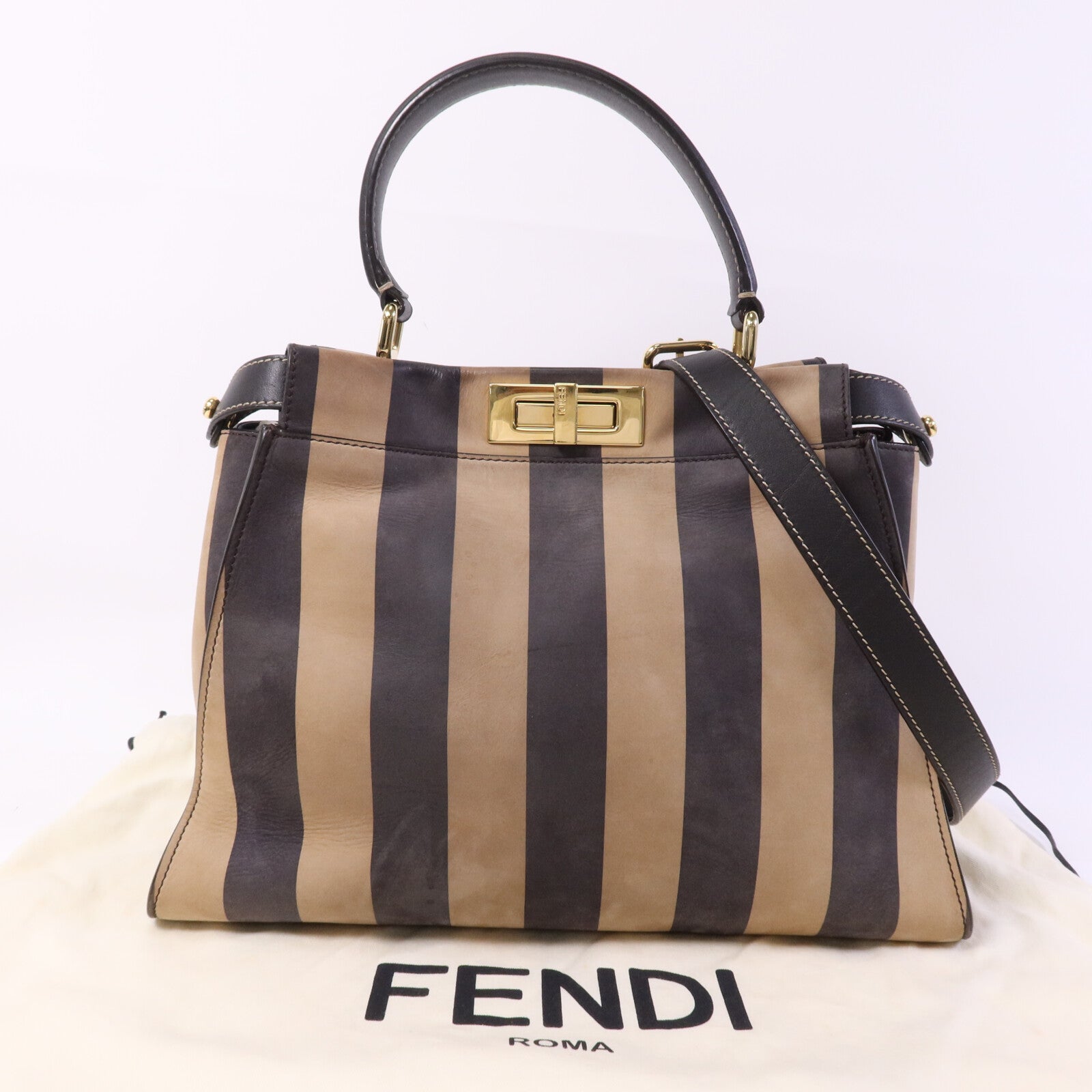 FENDI 皮革Peekaboo Iconic Medium金扣手挽肩背兩用袋