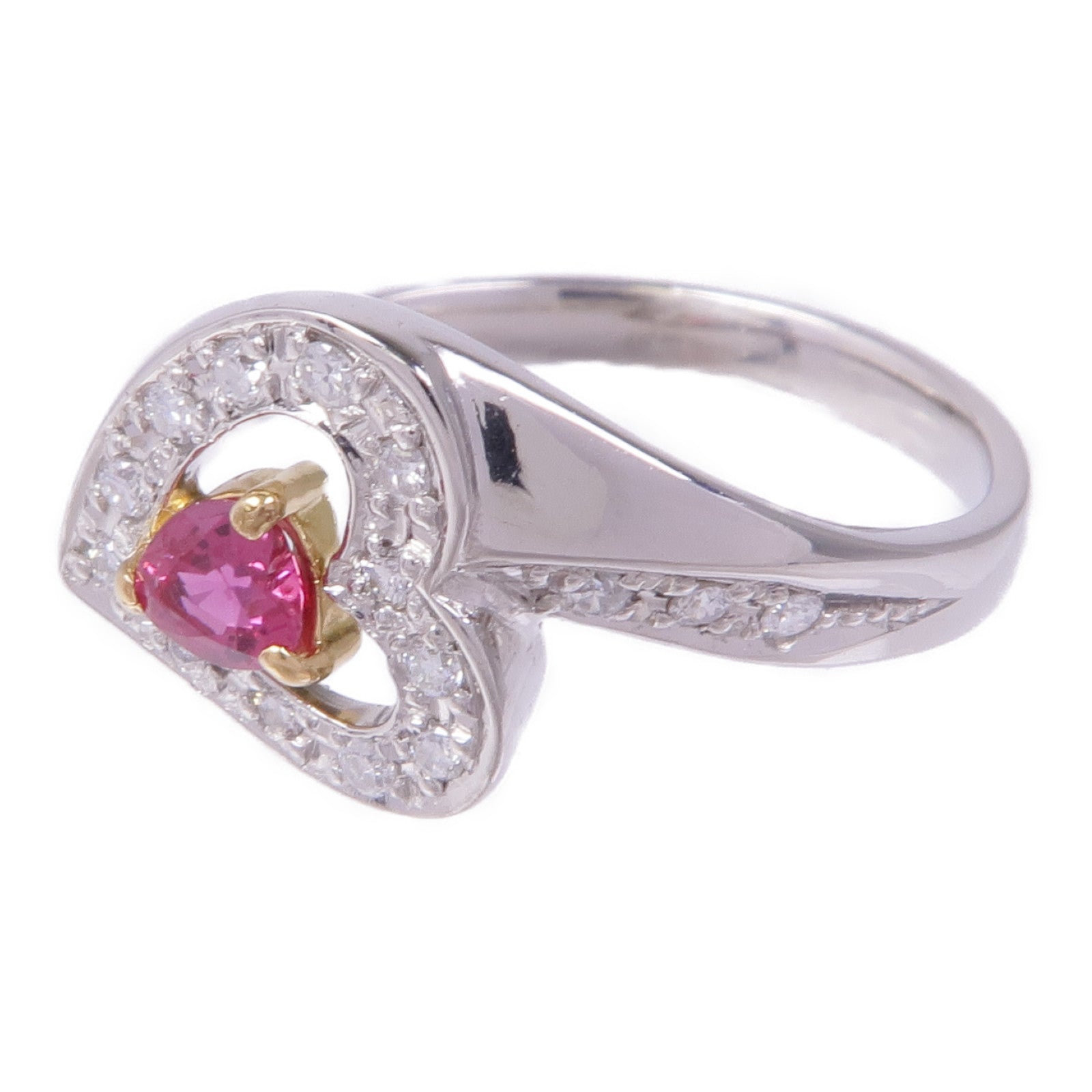 JEWELRY 【激減優惠】PT900鉑金/18K黃金Ruby Diamond Ring紅寶石/鑽石戒指US#6.75