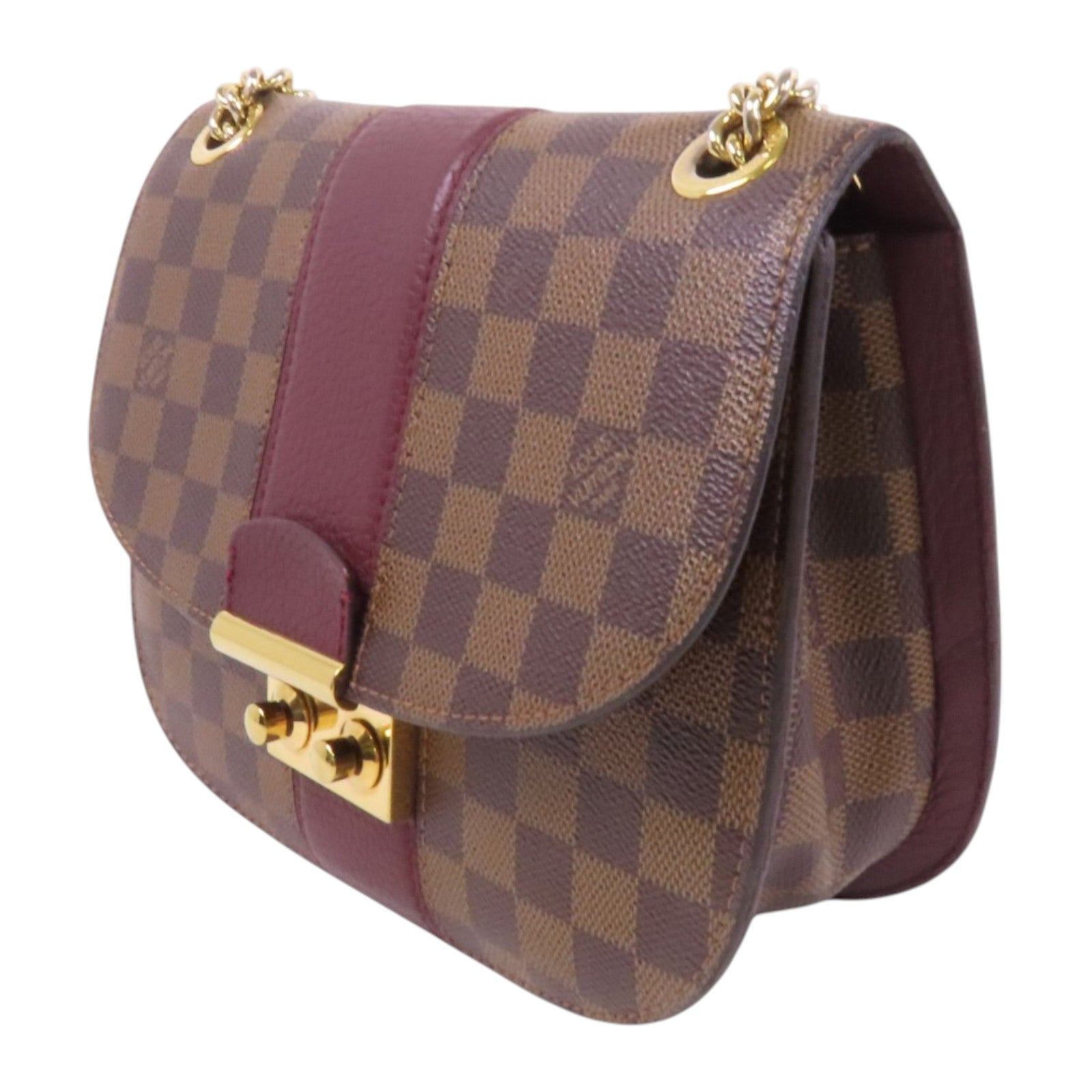 LOUIS VUITTON Damier Ebene Wight金扣鏈帶肩背袋