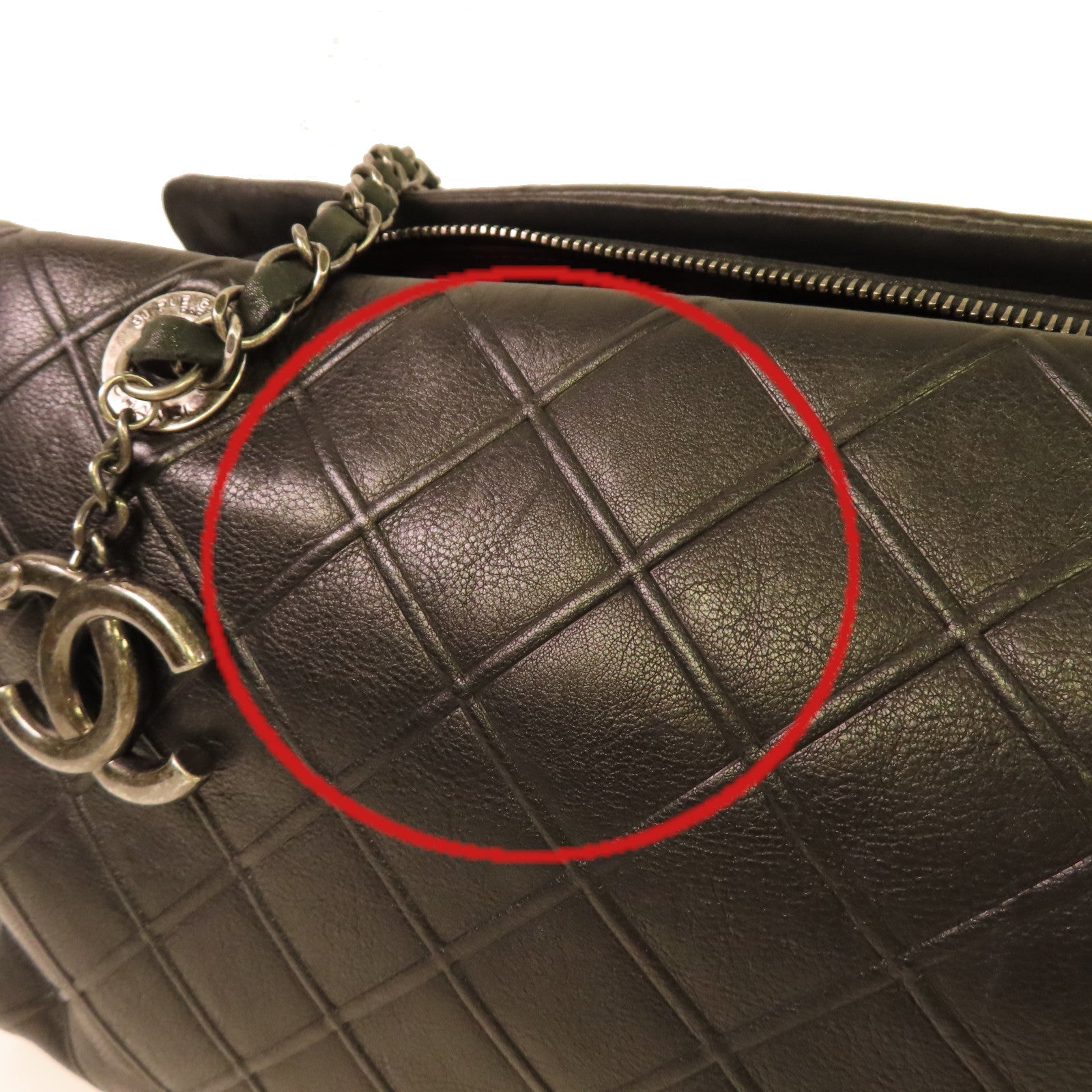CHANEL 菱格牛皮皮革Chain Shoulder Bag銀扣鏈帶肩背袋黑色
