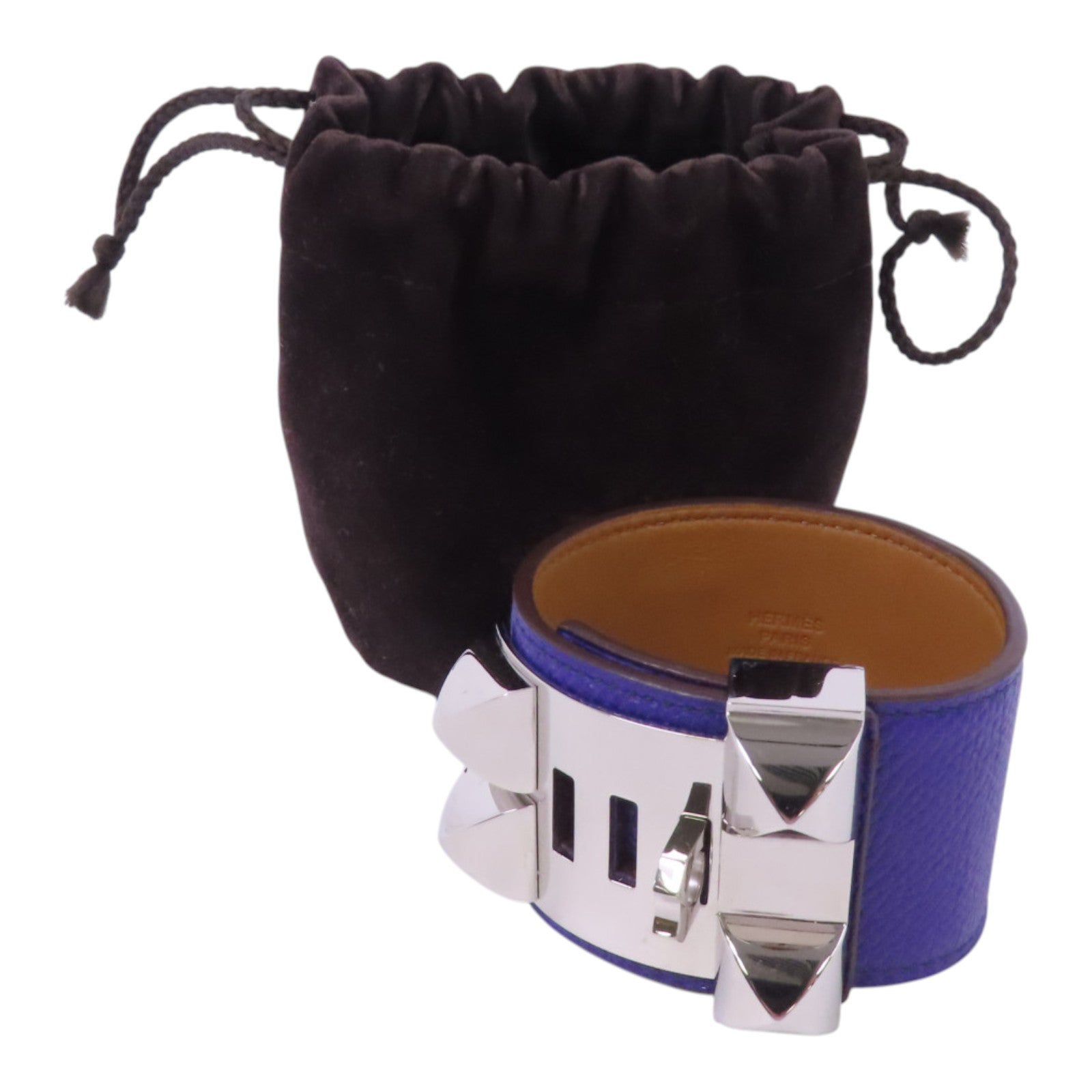 HERMES Clemence皮革Collier de Chien Bracelet銀扣手鐲