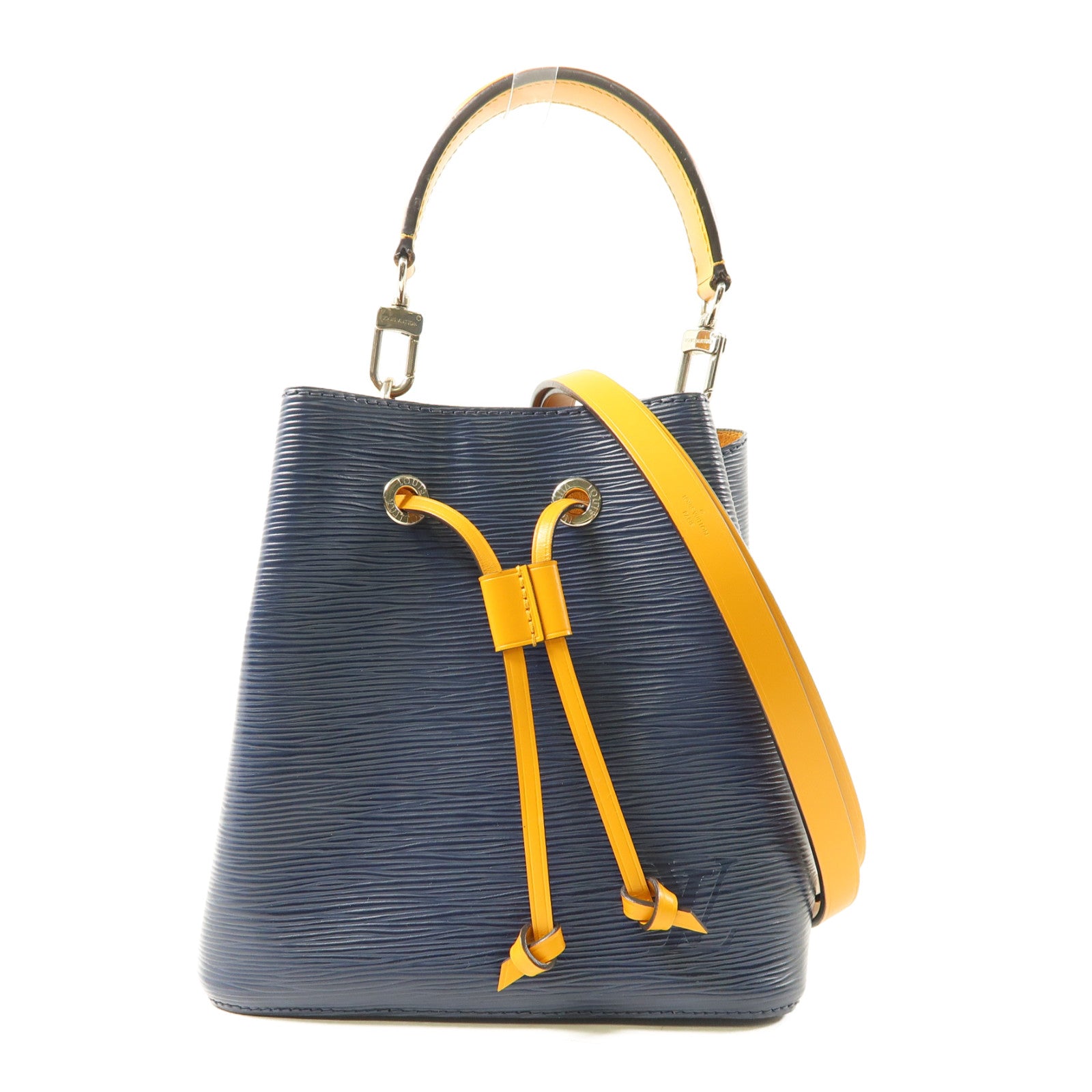 LOUIS VUITTON Epi NeoNoe銀扣手挽肩背兩用袋深藍色/黃色