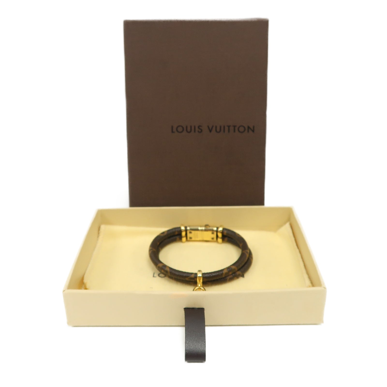 LOUIS VUITTON Monogram/金屬Keep It Time Bangle金扣手鐲啡色