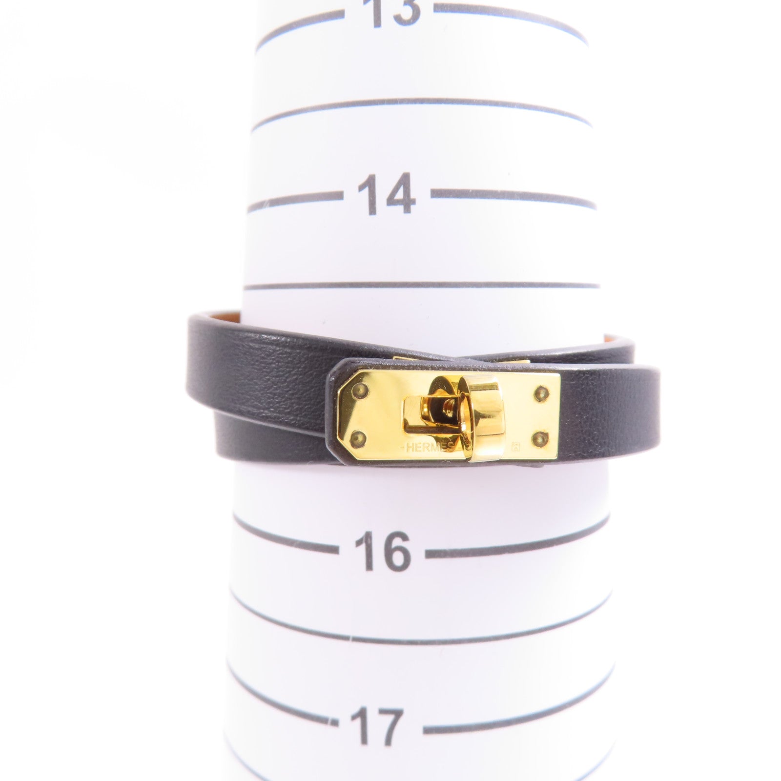 HERMES GHW Mini Kelly Double Tour Bracelet Calfskin Leather Black Noir