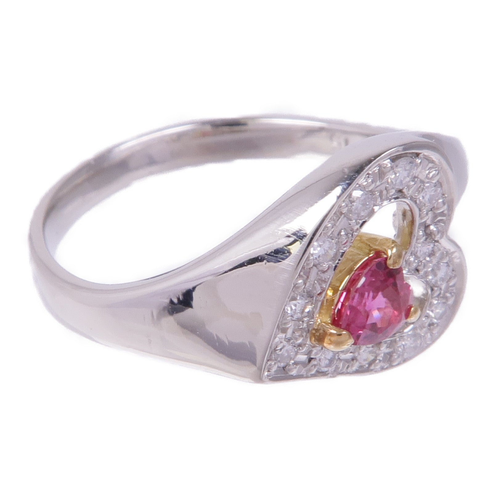 JEWELRY 【激減優惠】PT900鉑金/18K黃金Ruby Diamond Ring紅寶石/鑽石戒指US#6.75