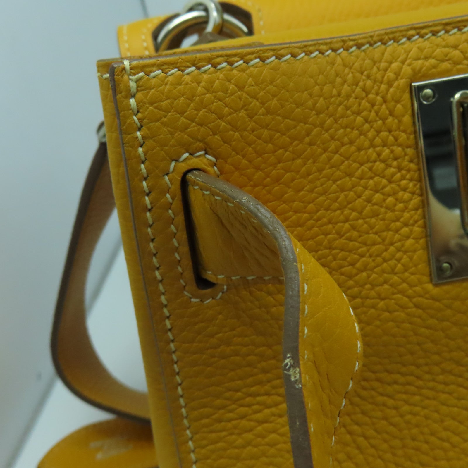 HERMES 【清倉大減價】Clemence皮革Jypsiere 34銀扣肩背袋Jaune d'Or黃色