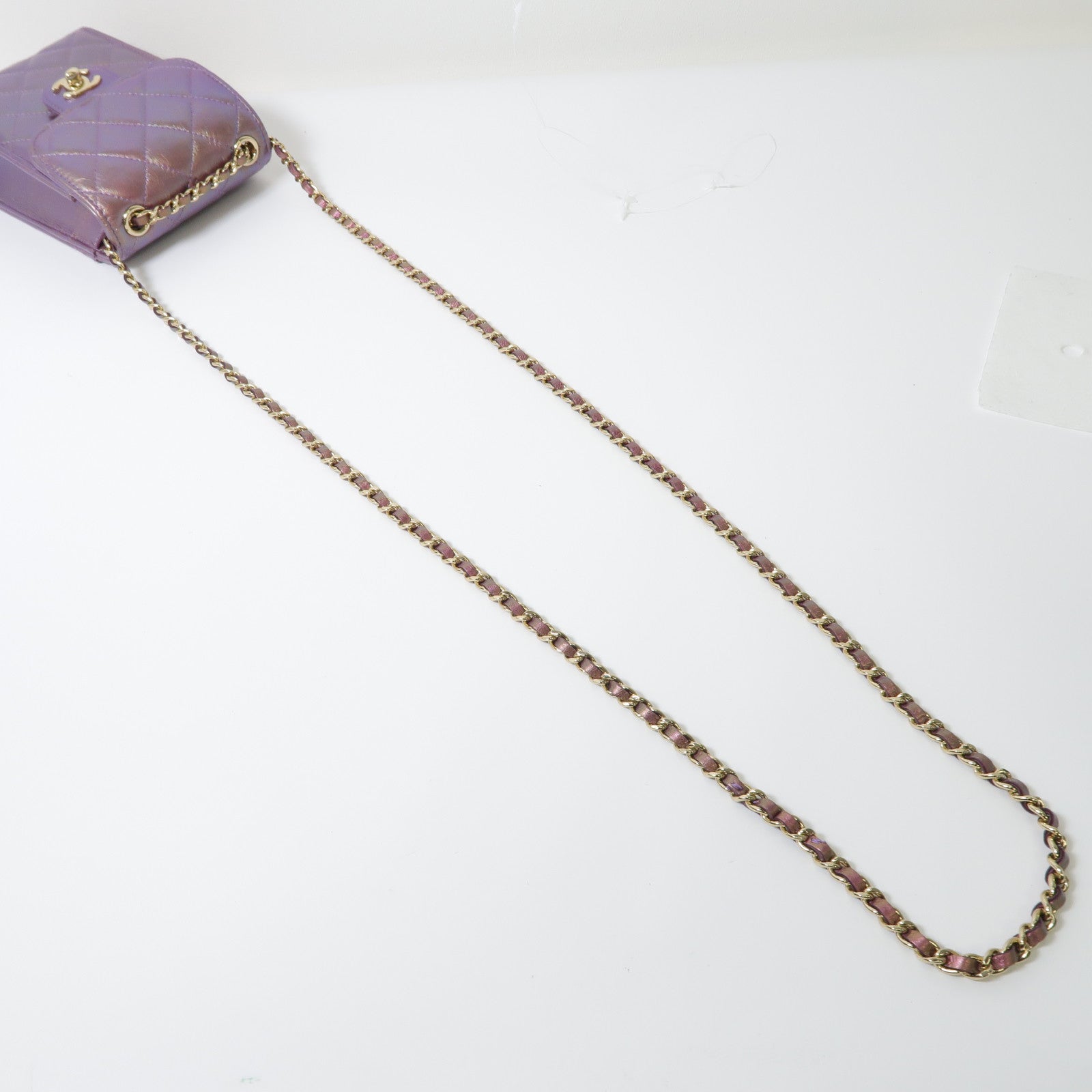 CHANEL 菱格羊皮皮革Chain Shoulder金扣鏈帶肩背袋紫色