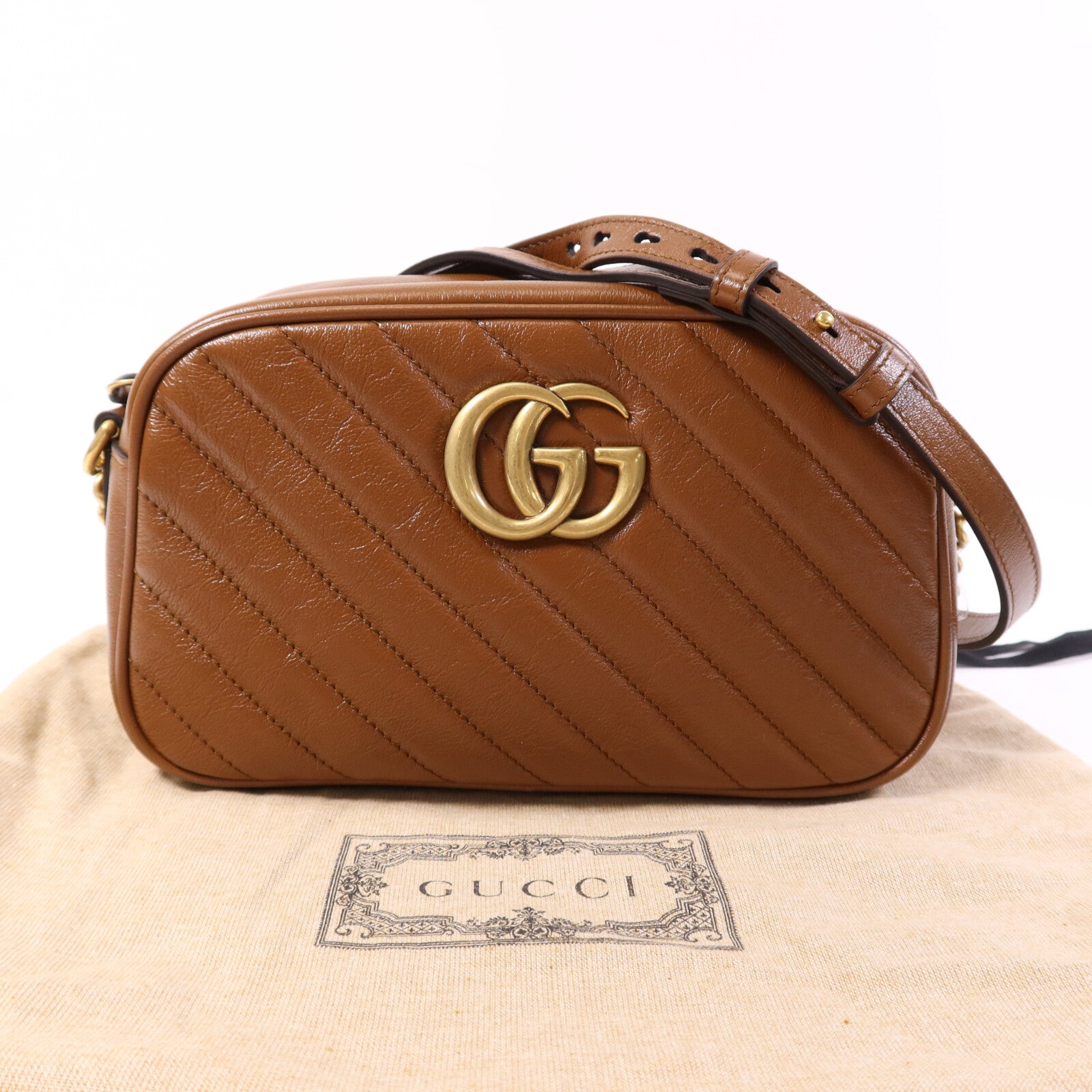 GUCCI 牛皮皮革GG Marmont Small金扣鏈帶肩背袋