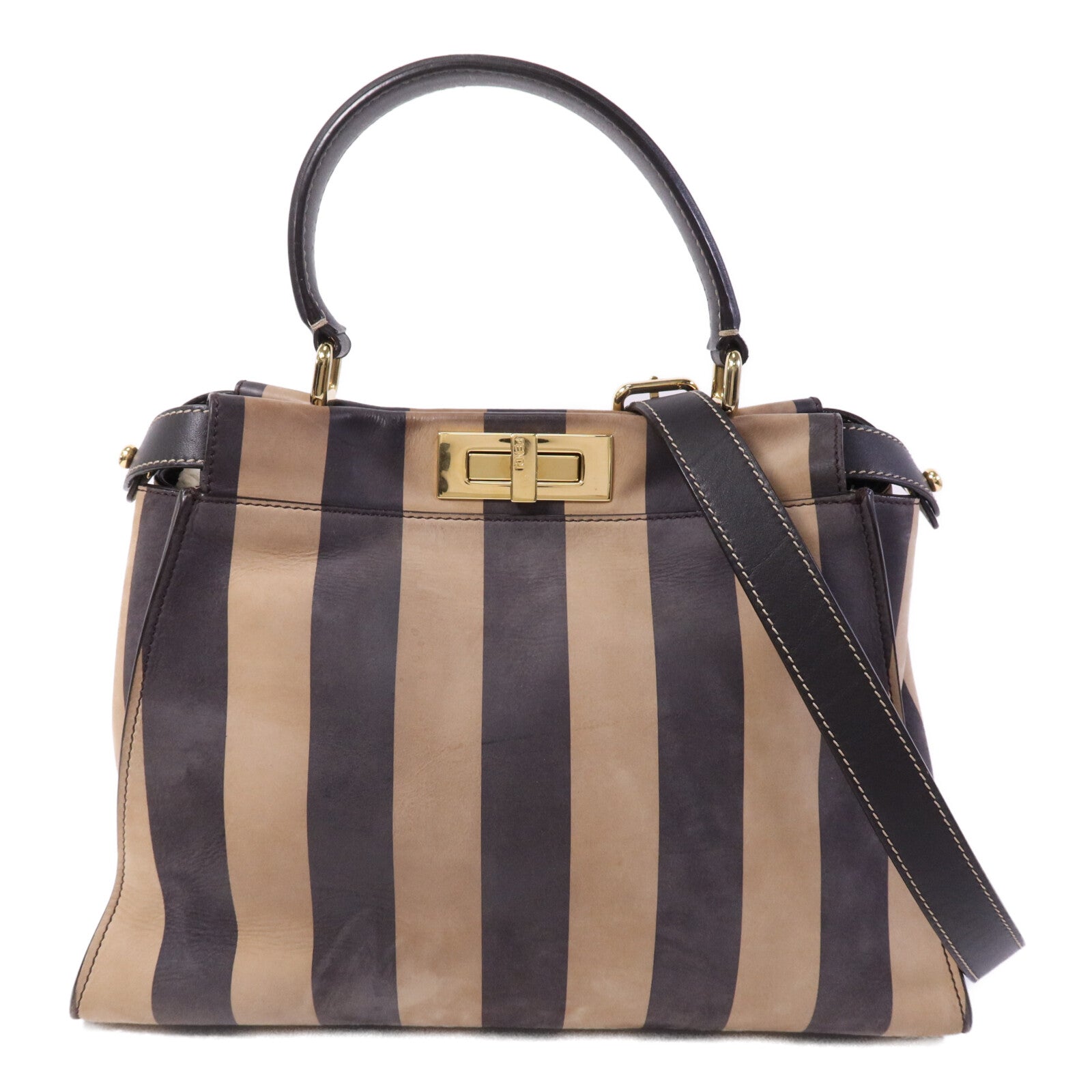 FENDI 皮革Peekaboo Iconic Medium金扣手挽肩背兩用袋