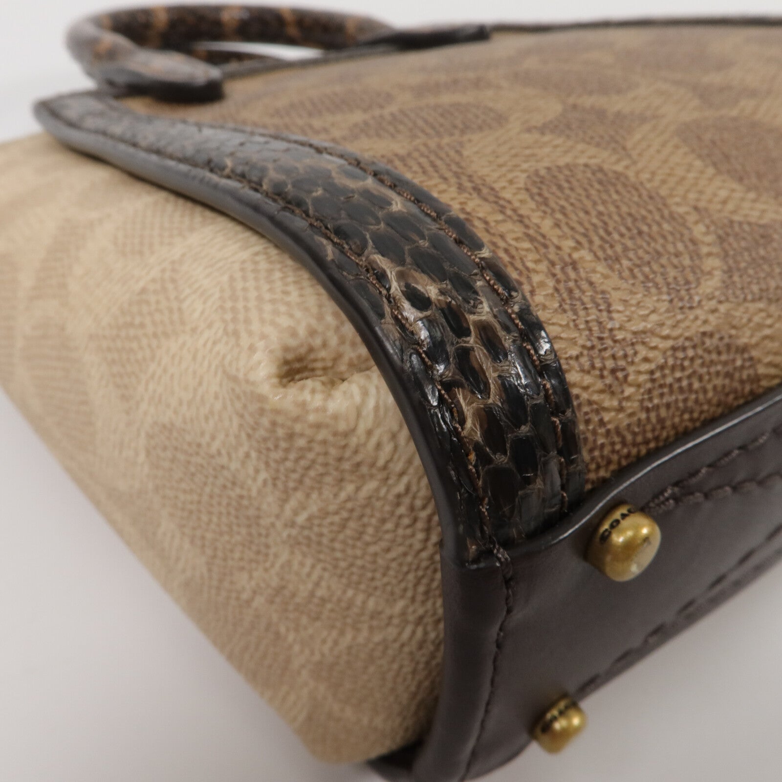 COACH 塗層帆布/蛇皮皮革Troupe Tote 16手挽肩背兩用袋