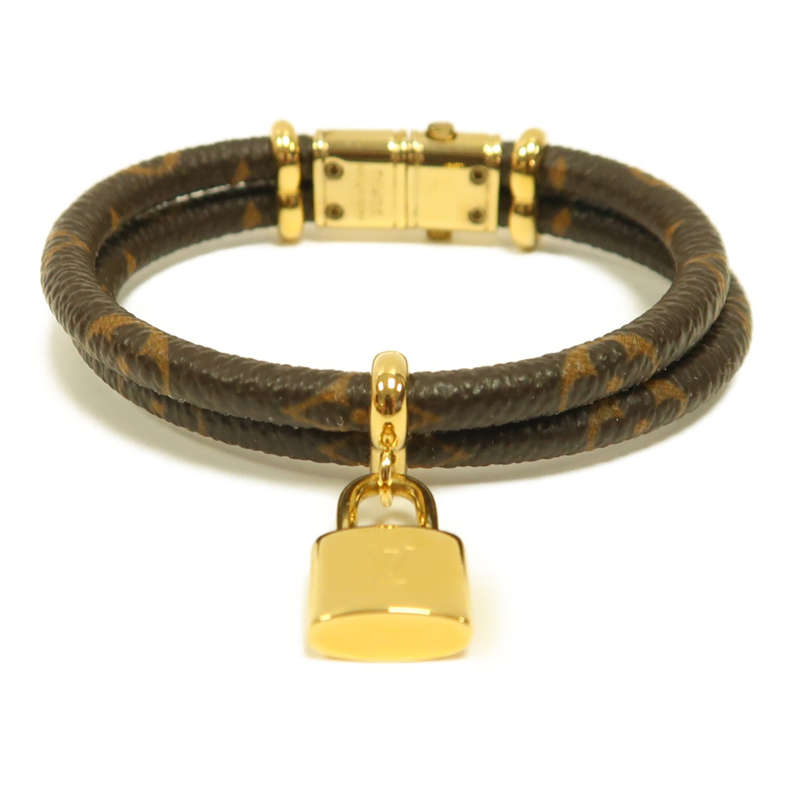 LOUIS VUITTON Monogram/金屬Keep It Time Bangle金扣手鐲啡色