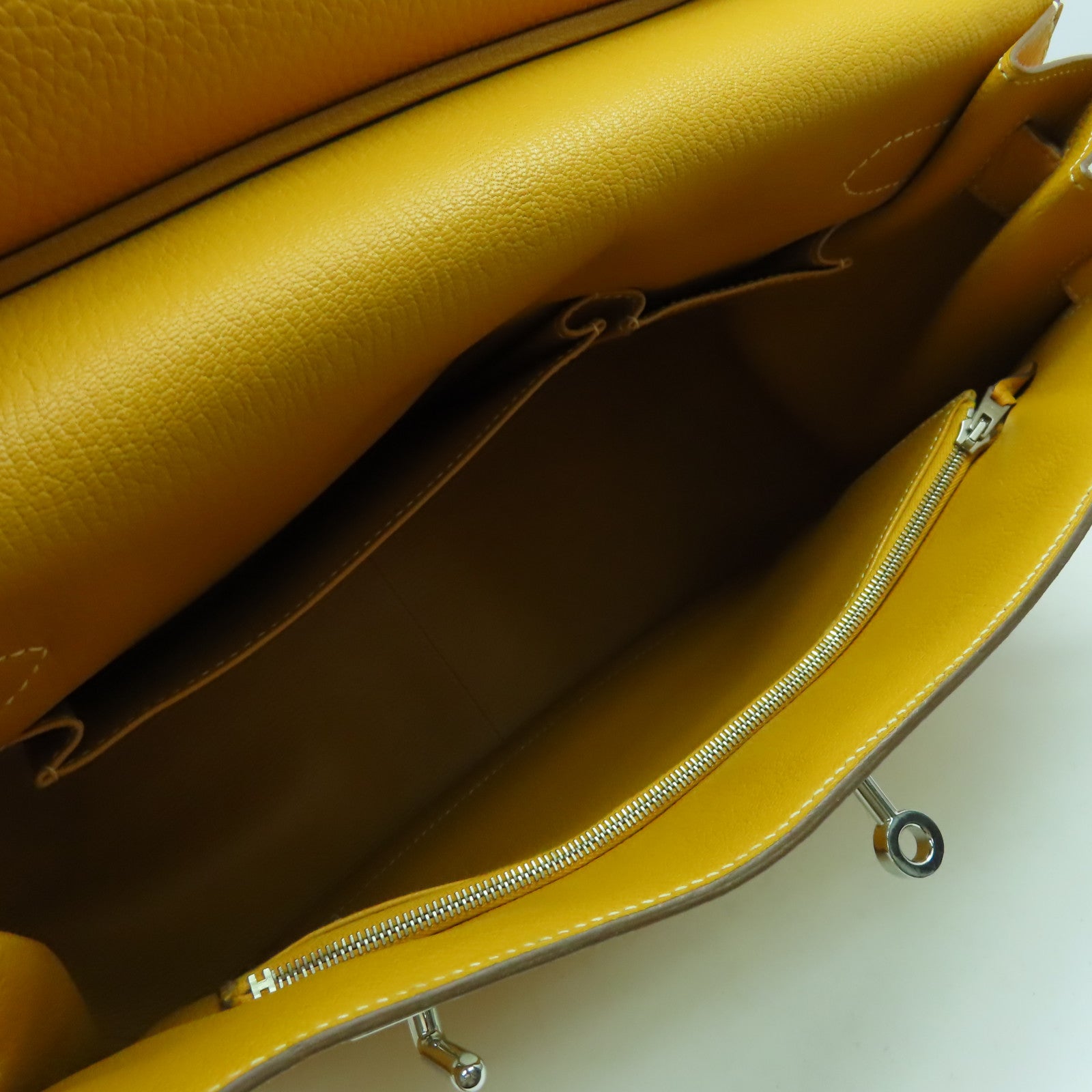 HERMES 【清倉大減價】Clemence皮革Jypsiere 34銀扣肩背袋Jaune d'Or黃色