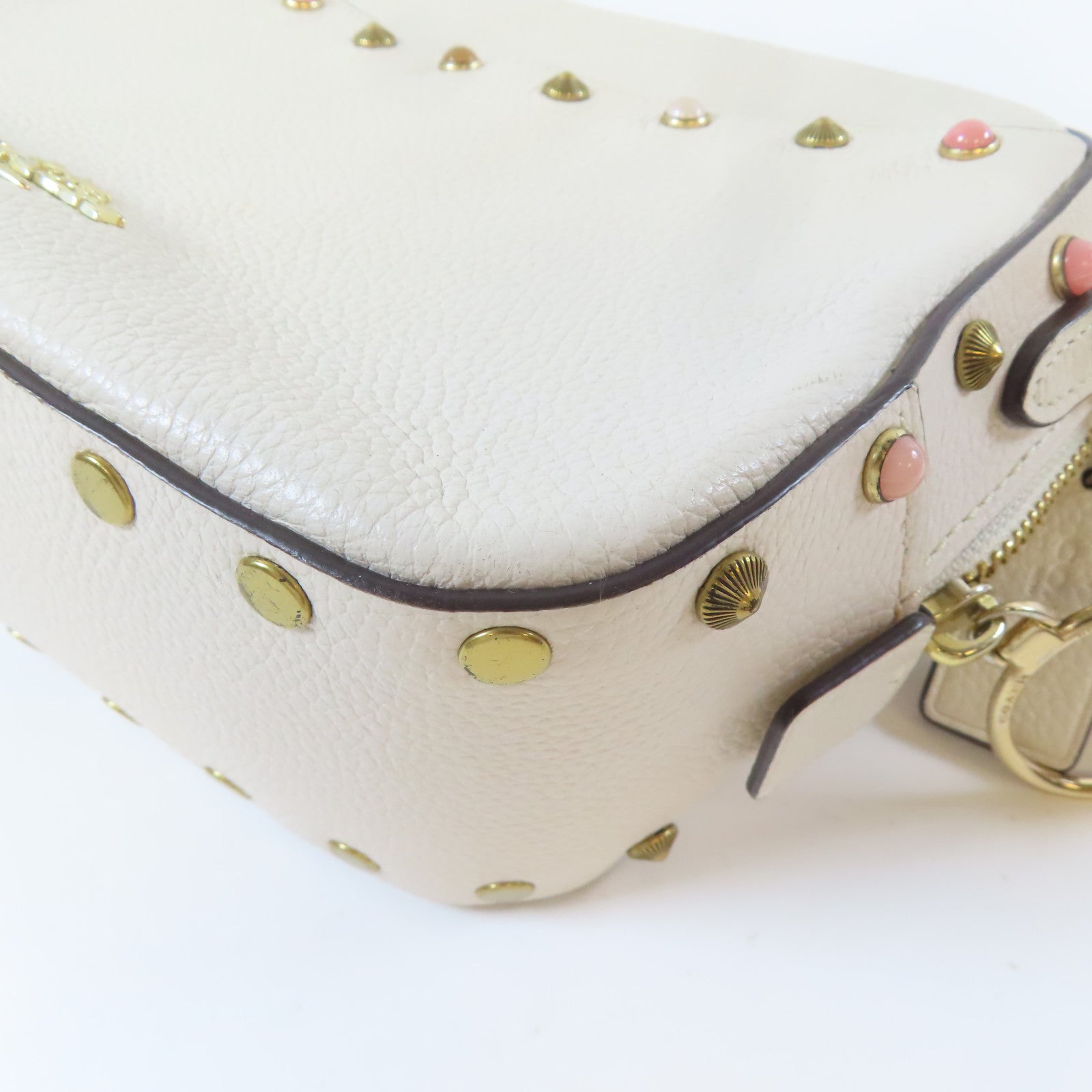 COACH 牛皮皮革Shoulder Bag金扣肩背袋米色