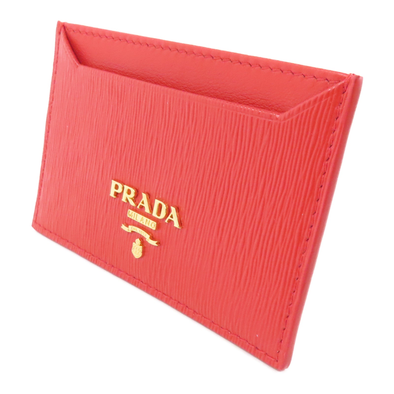 PRADA 牛皮皮革Card Case金扣卡片套紅色