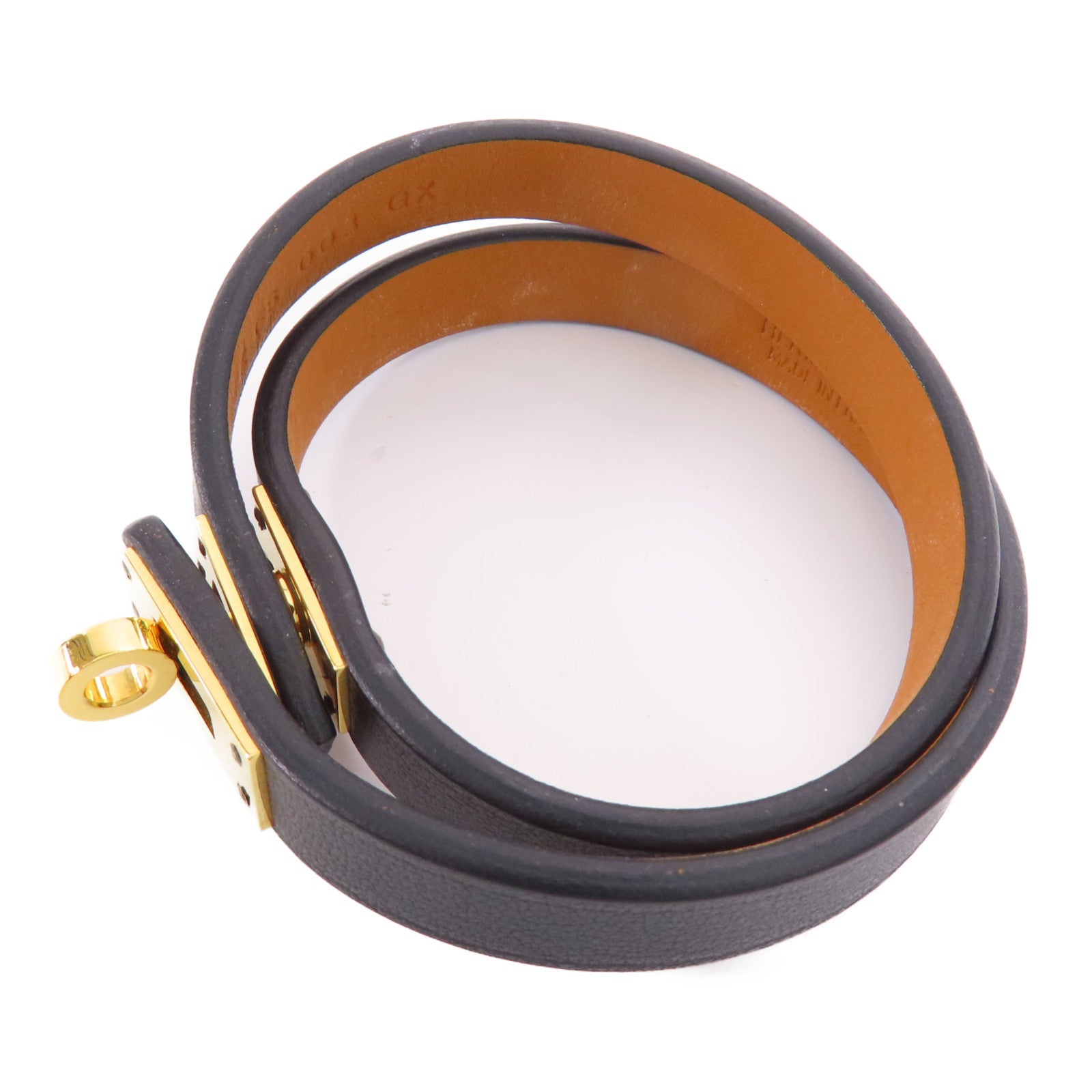 HERMES GHW Mini Kelly Double Tour Bracelet Calfskin Leather Black Noir