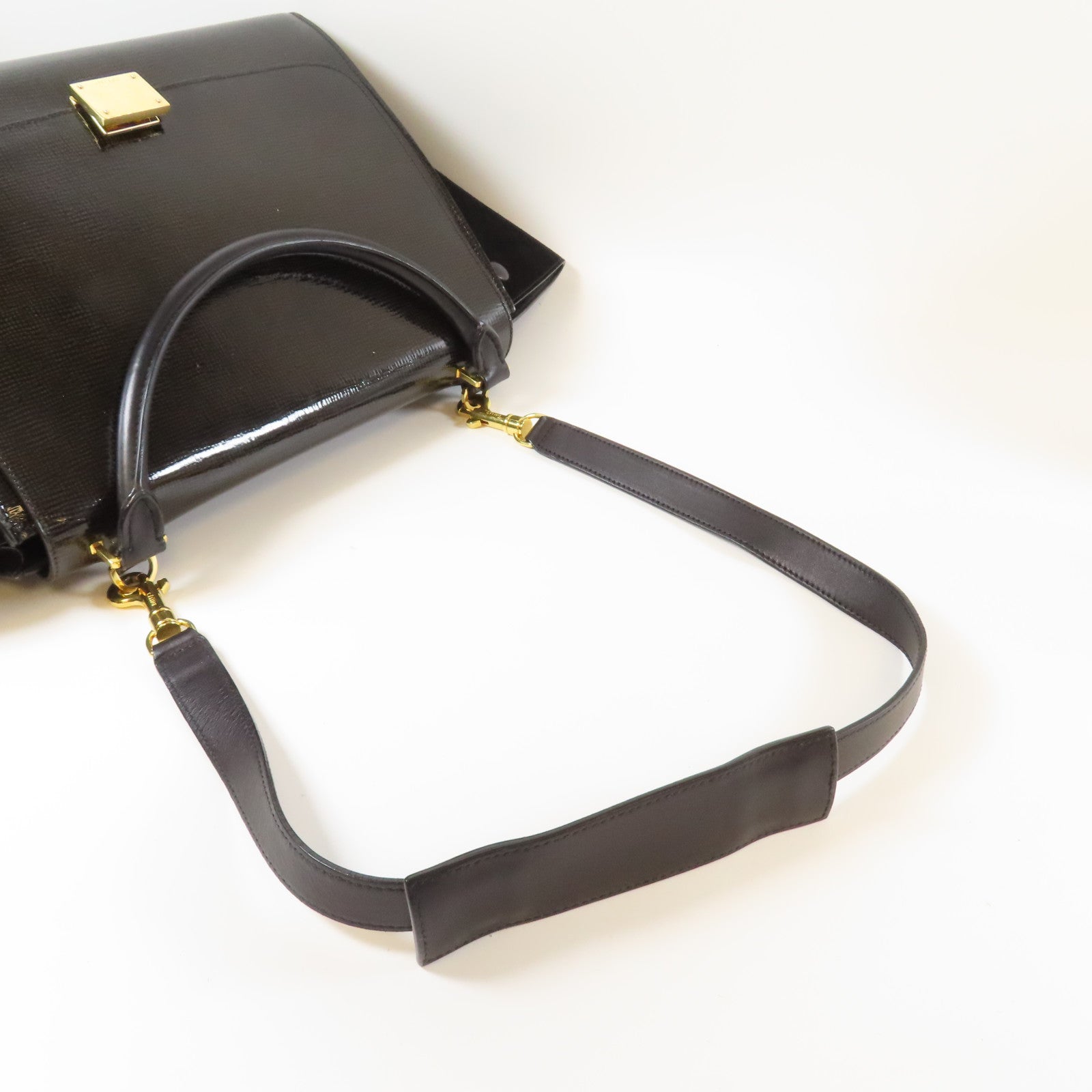 CELINE 【激減優惠】漆皮皮革Trapeze金扣手挽肩背兩用袋黑色