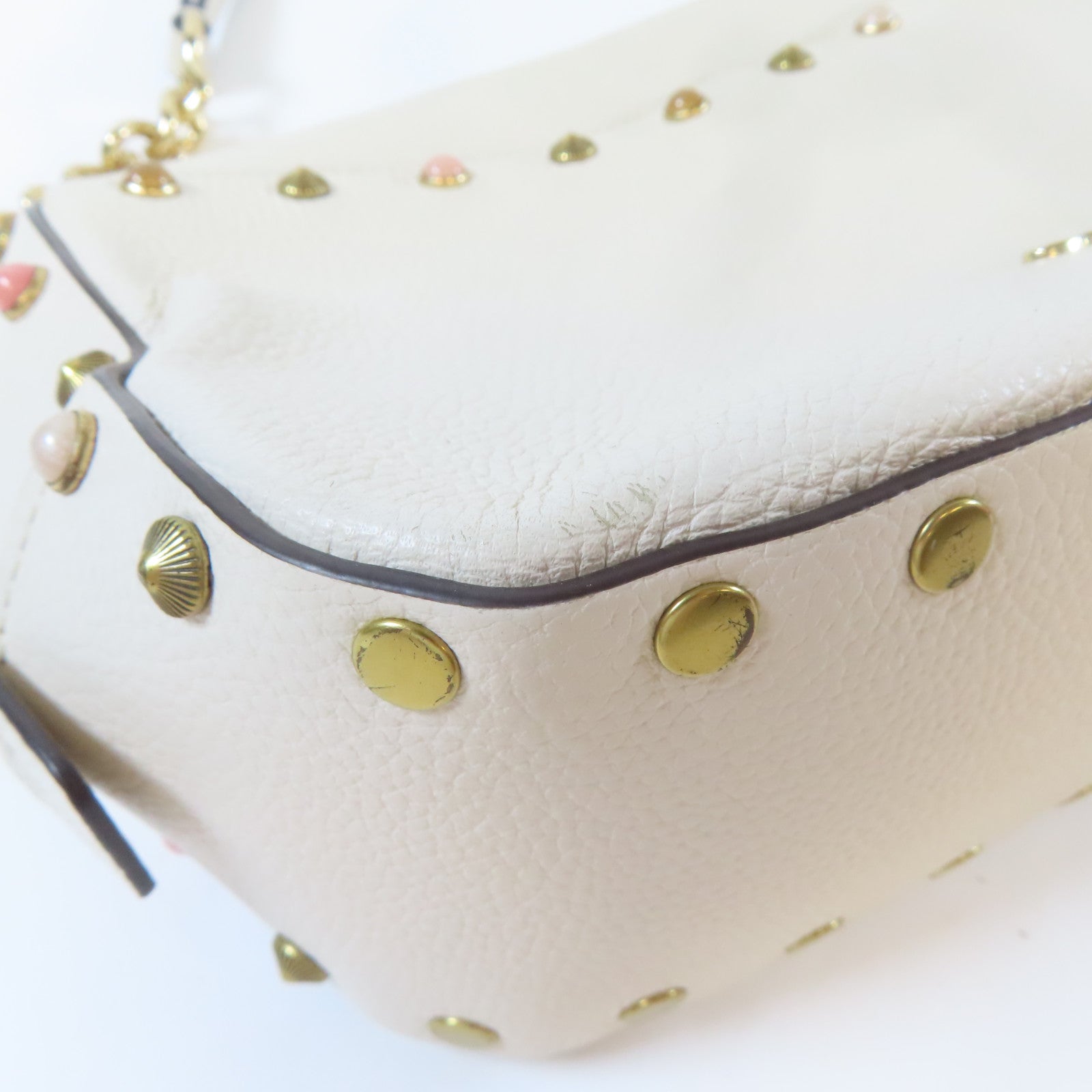 COACH 牛皮皮革Shoulder Bag金扣肩背袋米色