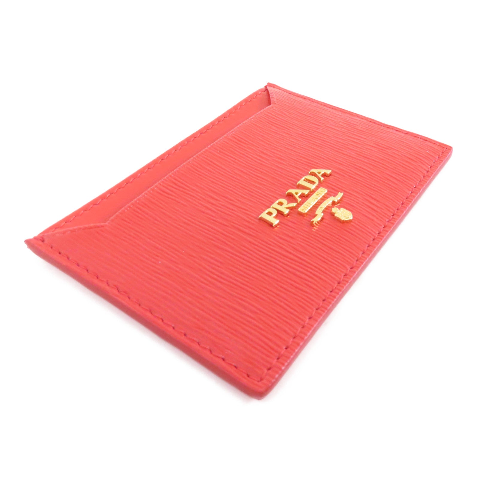 PRADA 牛皮皮革Card Case金扣卡片套紅色