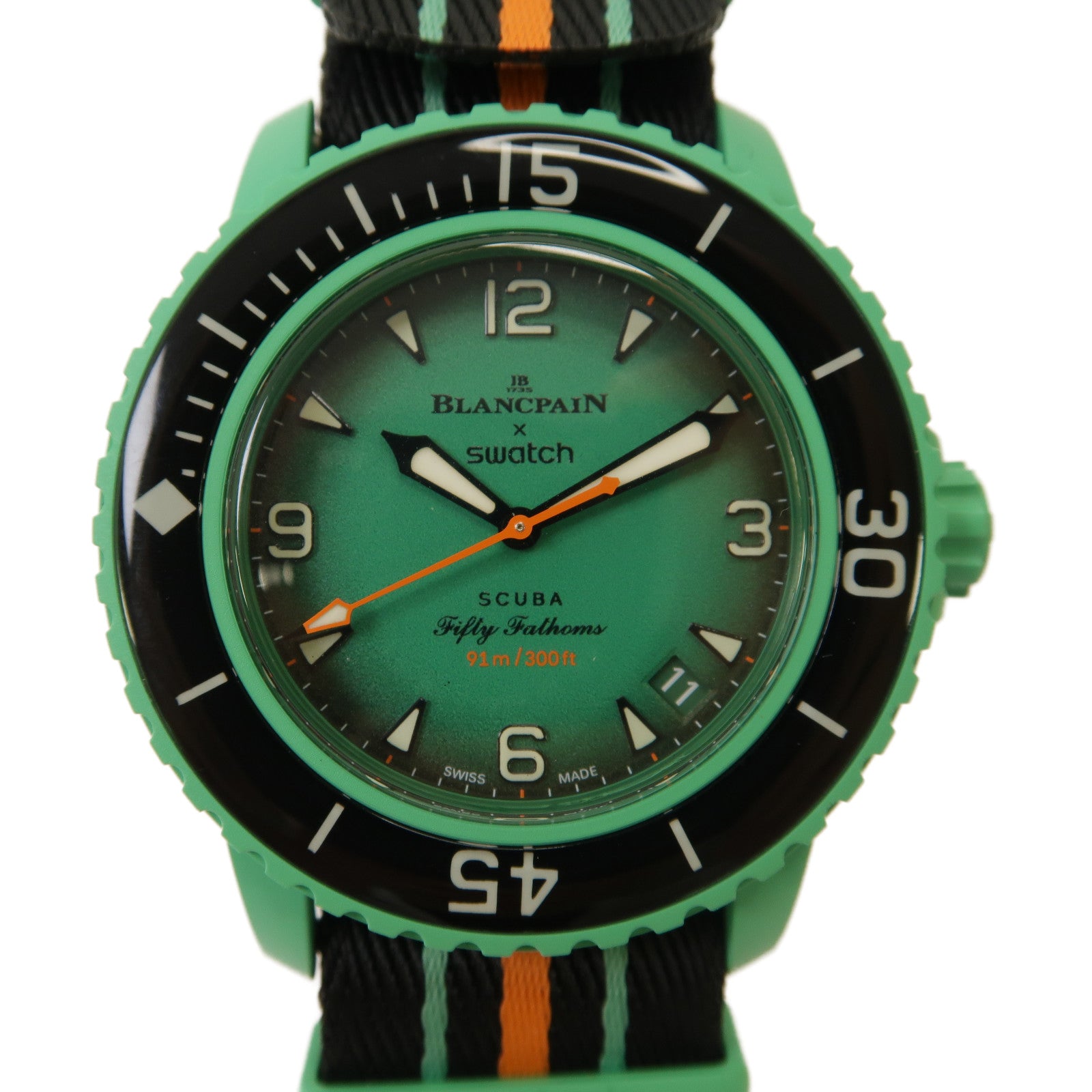 Swatch Scuba Fifty Fathom Indian Ocean 生物陶瓷/織帶手錶自動機芯綠色