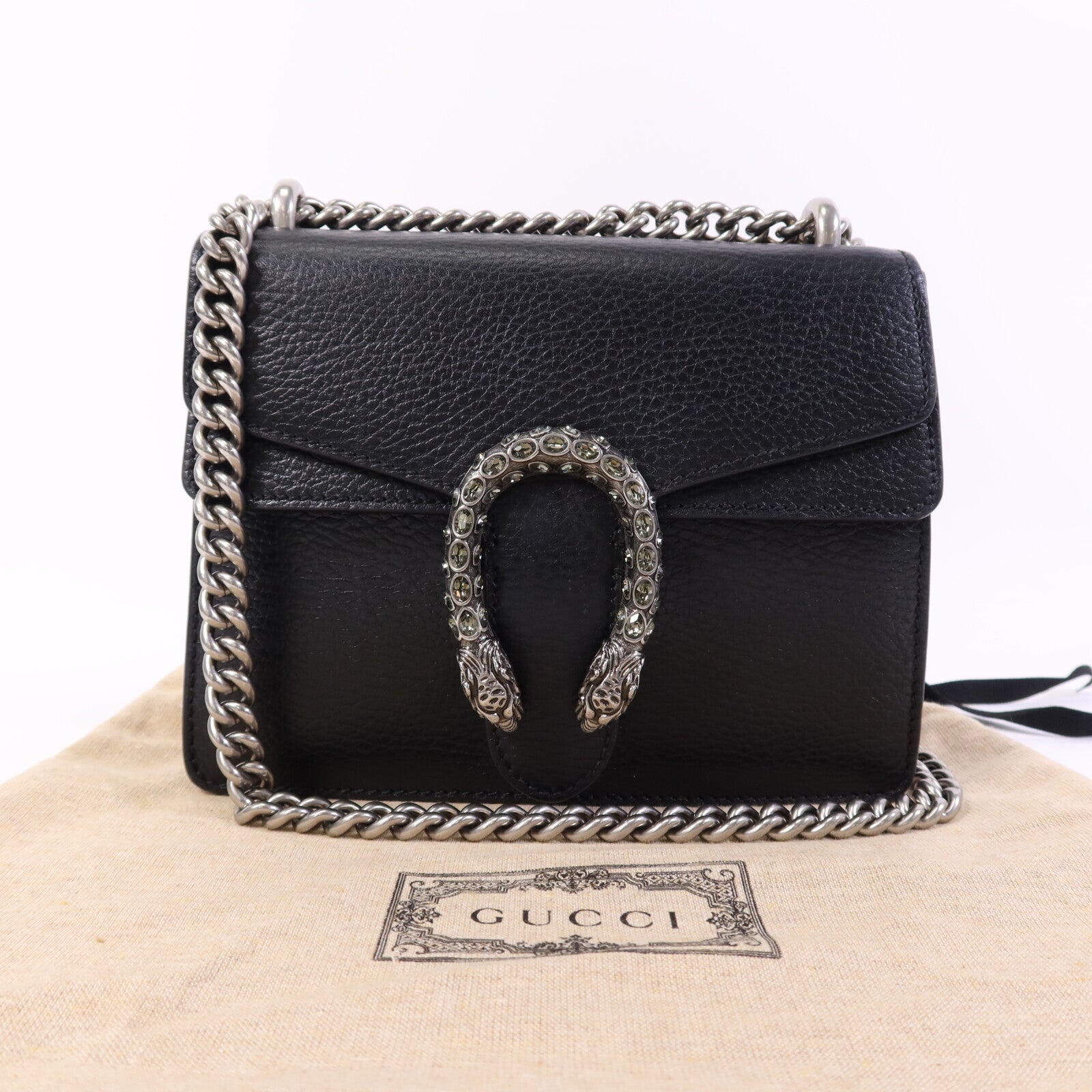 GUCCI 牛皮皮革Dionysus銀扣鏈帶肩背袋