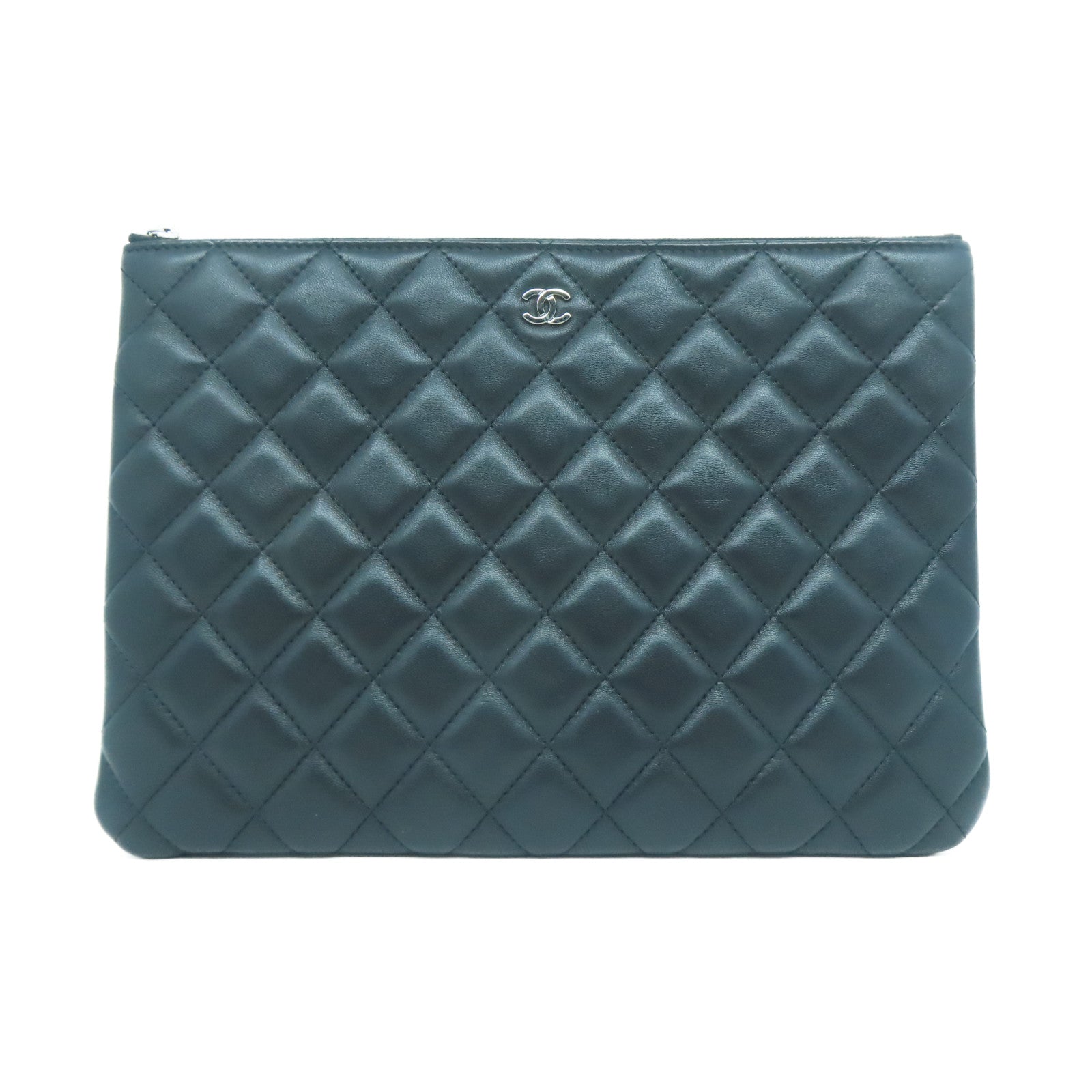 CHANEL 【激減優惠】菱格羊皮皮革Pouch銀扣小袋黑色