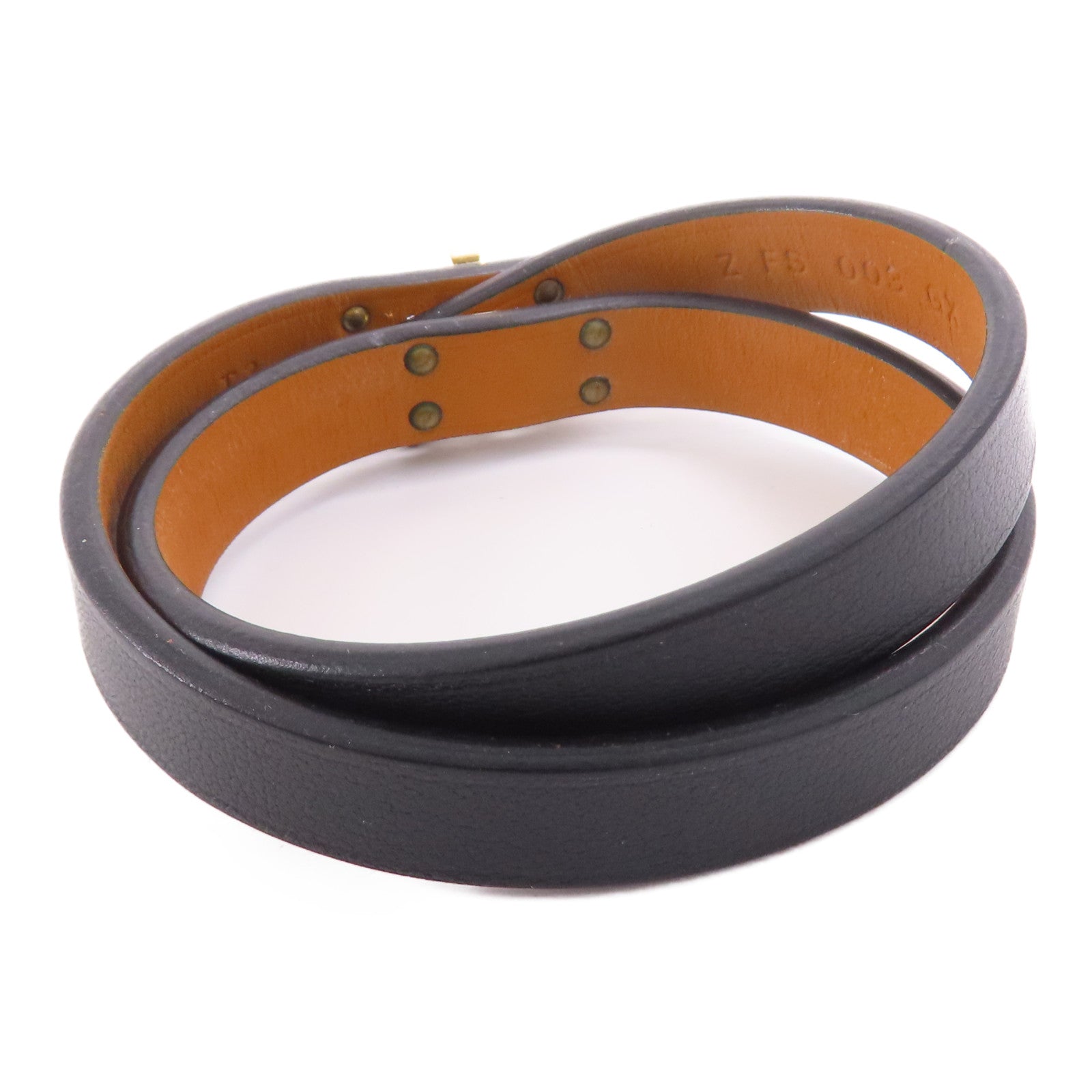 HERMES GHW Mini Kelly Double Tour Bracelet Calfskin Leather Black Noir