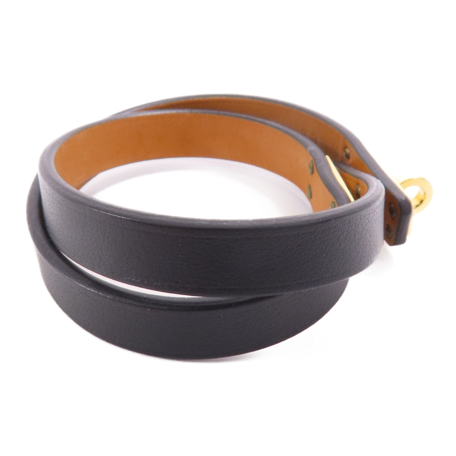 HERMES GHW Mini Kelly Double Tour Bracelet Calfskin Leather Black Noir
