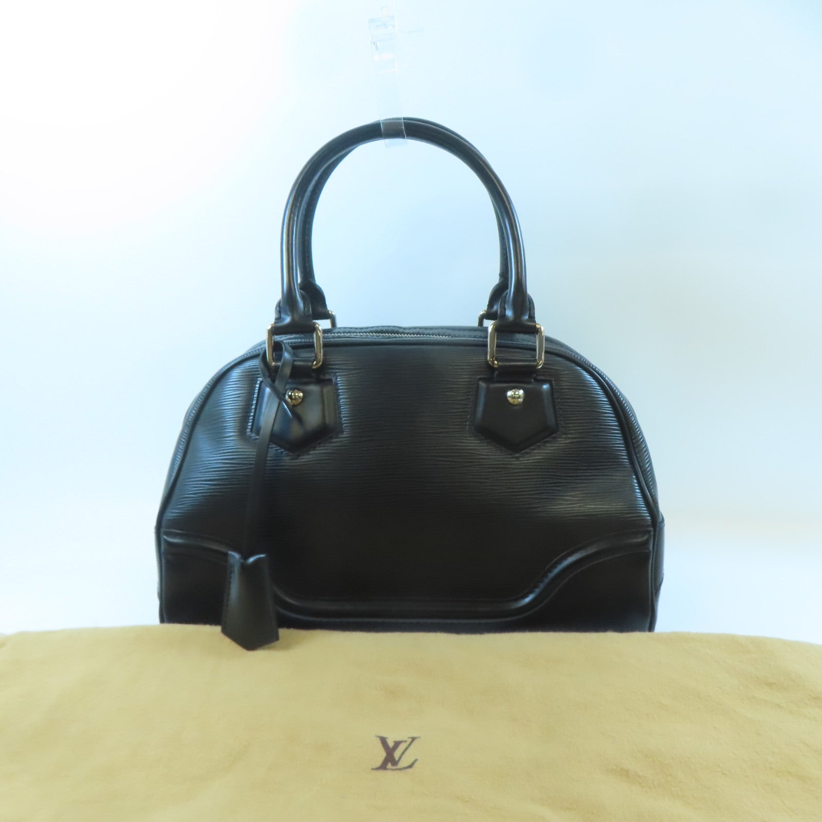 LOUIS VUITTON Epi Bowling Montaigne PM銀扣手挽袋黑色