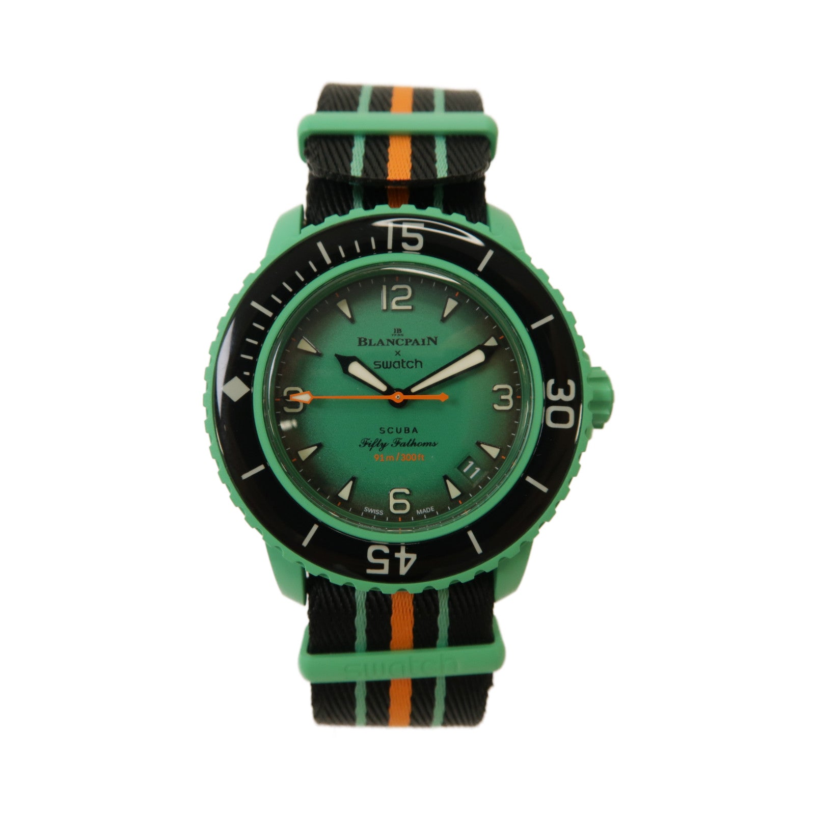 Swatch Scuba Fifty Fathom Indian Ocean 生物陶瓷/織帶手錶自動機芯綠色