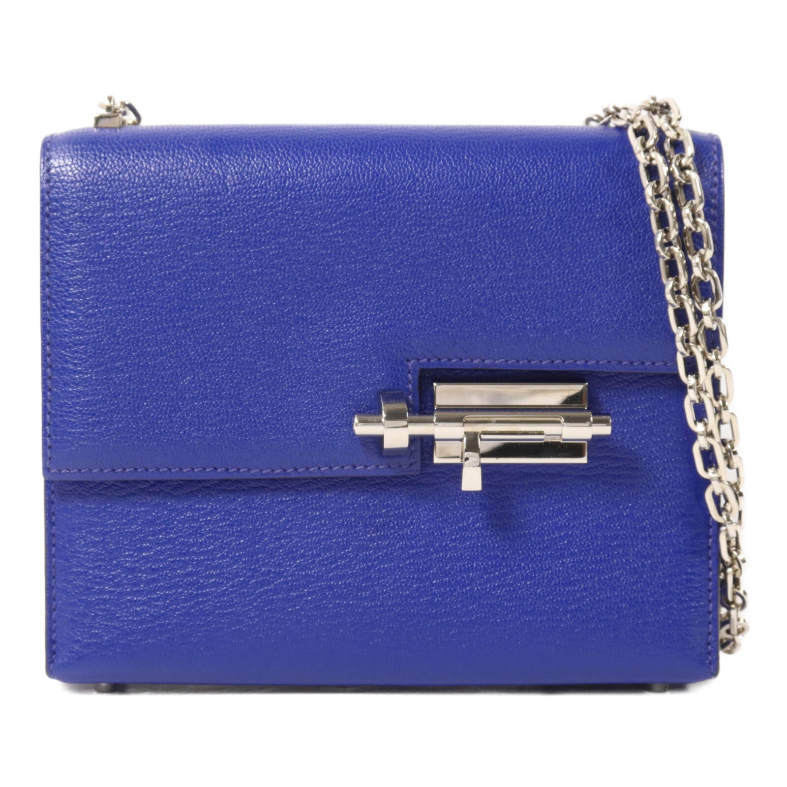 HERMES Chevre皮革Verron Mini鏈帶肩背袋Bleu Electrique