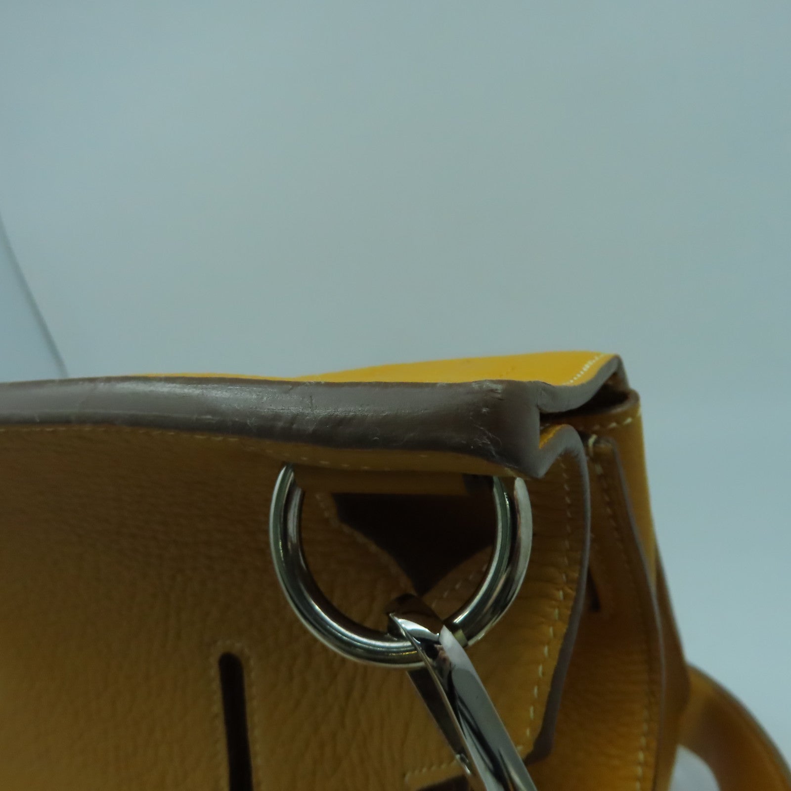 HERMES 【清倉大減價】Clemence皮革Jypsiere 34銀扣肩背袋Jaune d'Or黃色