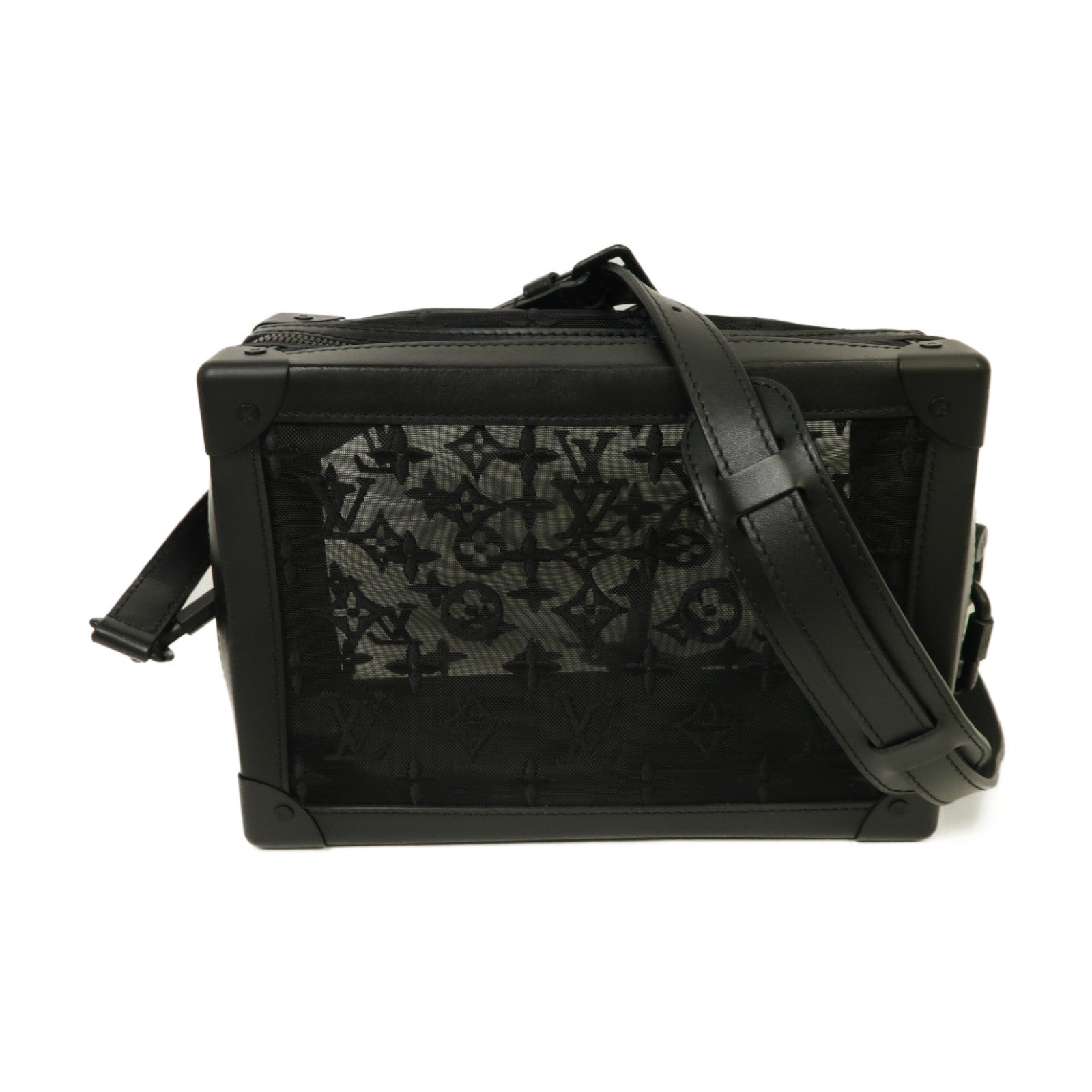 LOUIS VUITTON Monogram Mesh/皮革Soft Trunk肩背袋黑色