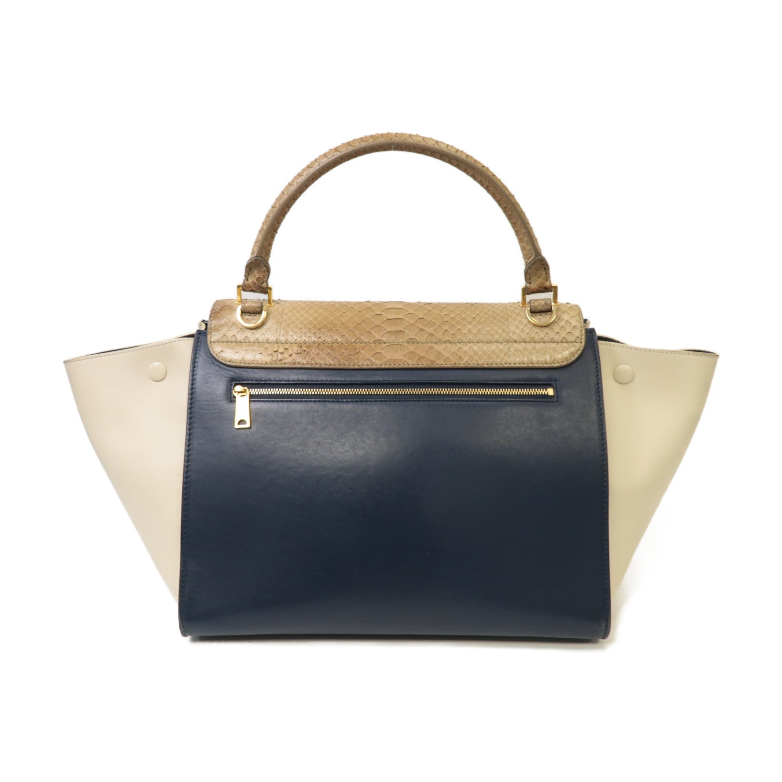 CELINE 【激減優惠】牛皮皮革/蛇皮皮革Trapeze 2 Way Shoulder金扣手挽肩背兩用袋深藍色/白色/淺啡色