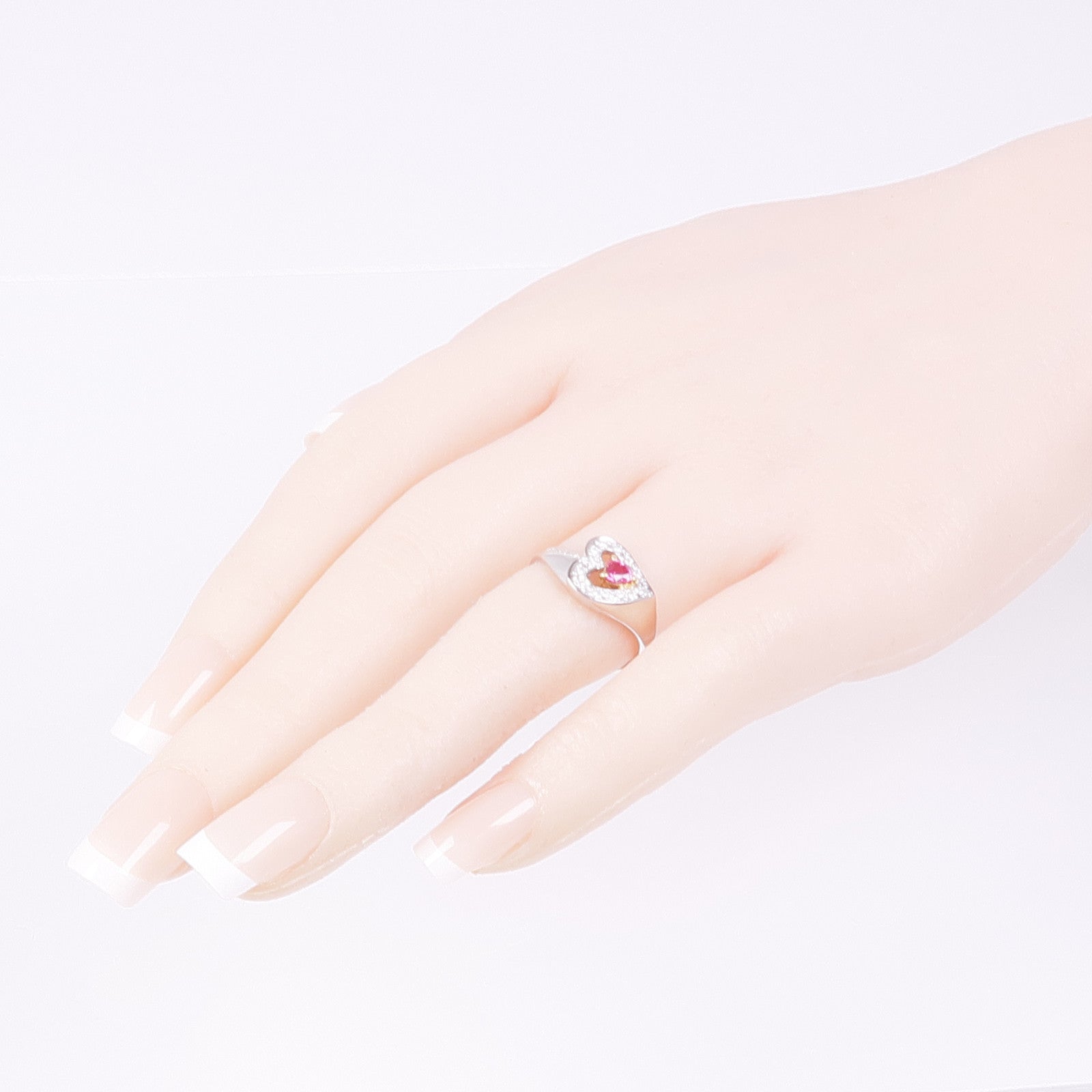 JEWELRY PT900鉑金/18K黃金Ruby Diamond Ring紅寶石/鑽石戒指US#6.75